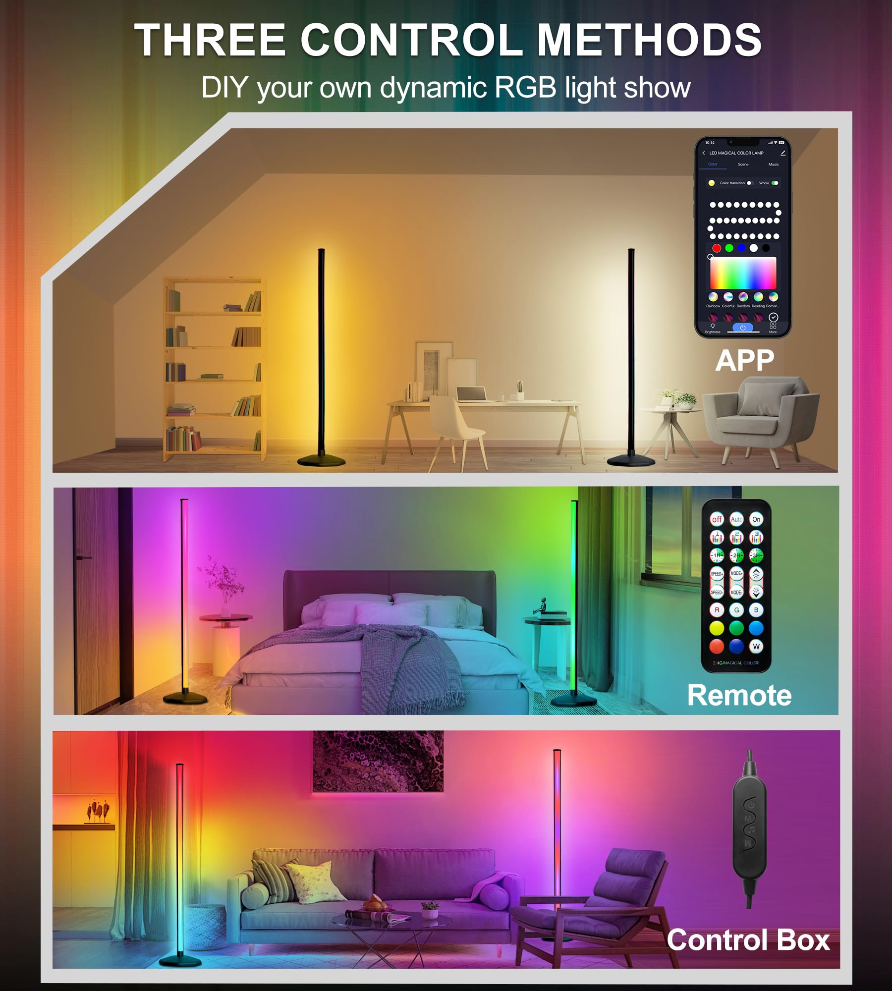 Lansuper Corner Floor Lamp, Rgb Warm Cool White Led Floor Lamp With Remote Control & App,2024 Thicker Modern Floor Lamp With Mus