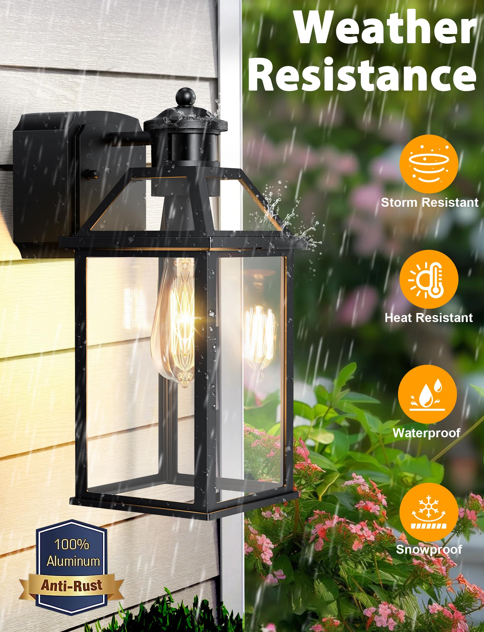 Porch Light With Gfci Outlet  14 Large Motion Sensor Outdoor Lights For House  Waterproof Exterior Lighting Fixtures  Black Anti-Rust Outside Wall Mount Sconce For Patio Front Door Entryway  E26