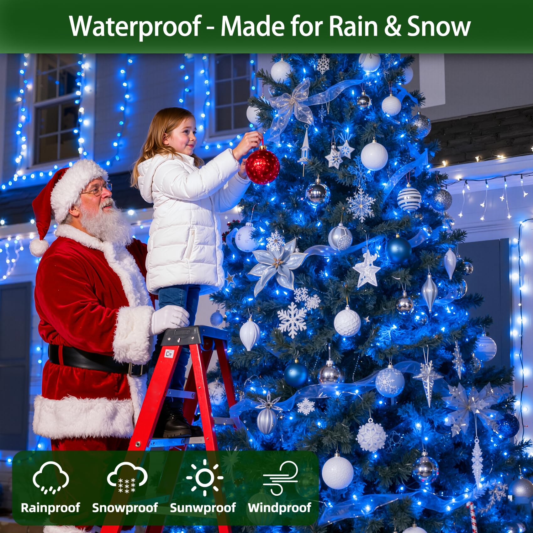 Quhuatu 750 Led 240Ft Christmas Lights Outdoor 12 Lighting Modes Christmas String Lights With Timer  Dimmable Blueled Stringlightswaterproof For Yard Tree Wedding Party Holiday Decor Blue