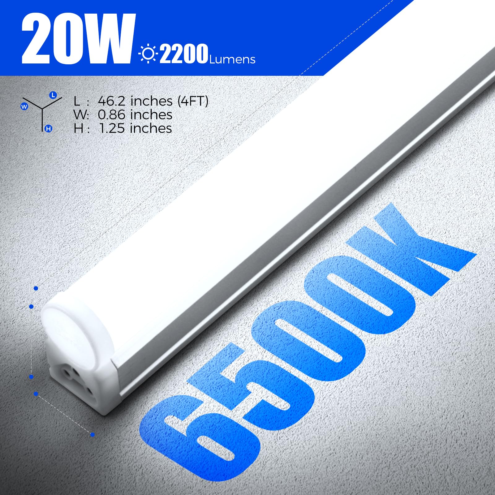 Barrina T5 Led Shop Lights  4Ft  2200Lm  6500K (Super Bright White)  20W  Utility Garage Lighting  Ceiling And Under Cabinet Light  Corded Electric With On/Off Switch  2 Packs