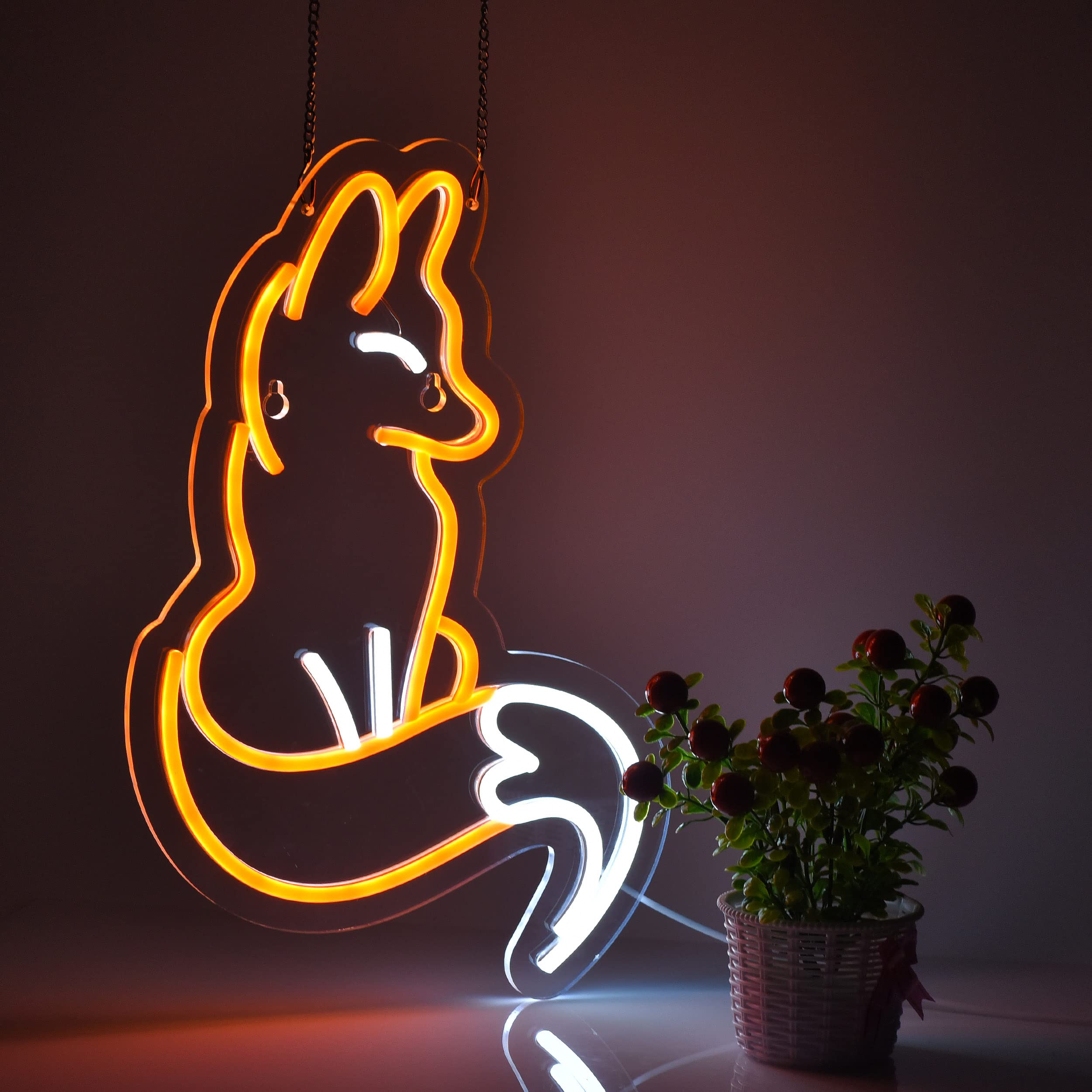 Roouneon Neon Sign For Wall Décor Fox Signs With Dimmable Switch Led Neon Signs Bedroom Room Home Beer Bar Neon Light Sign Hotel Party Club Office Art Lights(Brown+White)