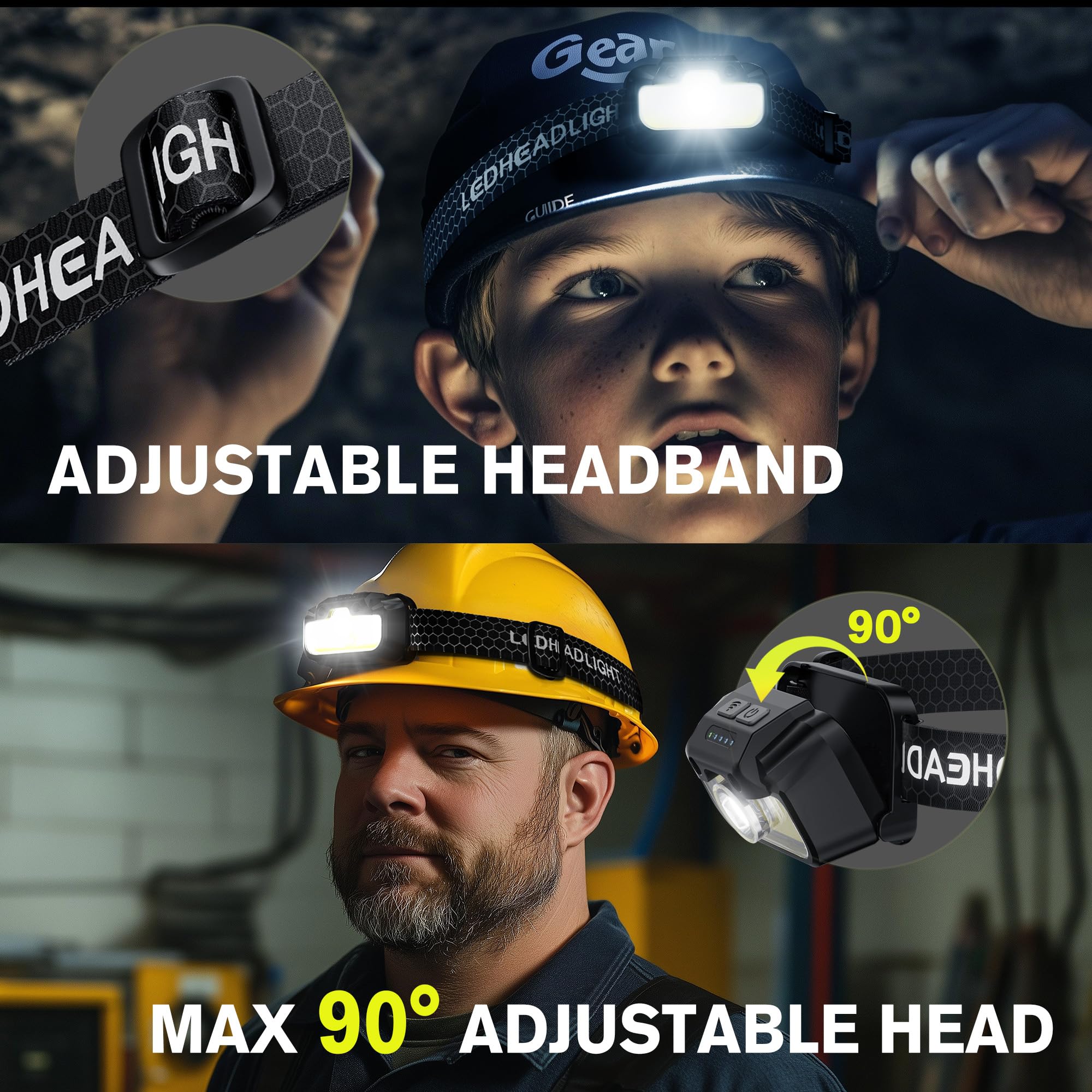 Favorlite 2 Pack Headlamp Rechargeable, 1300 Lumen Lightweight Bright With White Green Red Headlamp Flashlight, Waterproof Motio