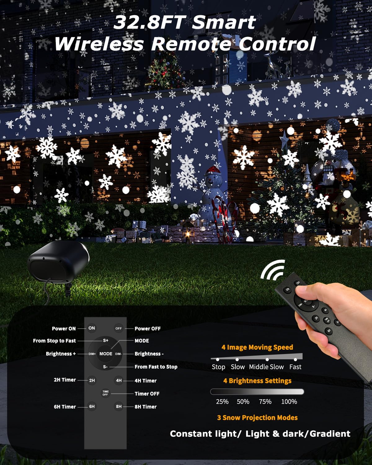 Snowflake Projector Lights With Remote, Timer, Dimmer, Ip65 Waterproof?Christmas Projector Lights Outdoor, 270 Rotation Christma