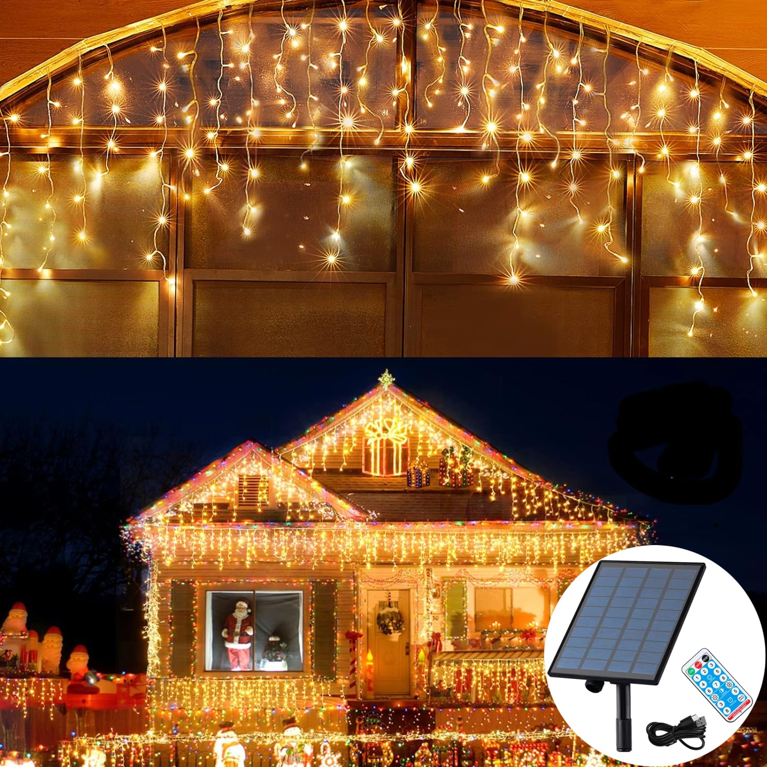 Solar Christmas Lights Outdoor Waterproof Christmas Decorations Curtain Lights 320LED 29.5ft 60 Drops, Solar Powered Rechargeabl