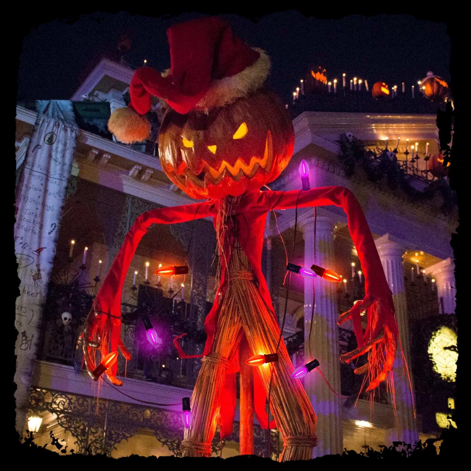C9 Outdoor Halloween Pathway Lights, 19.5Ft C9 Led Orange Purple Halloween Pathway Marker Lights With 10 Stakes, Halloween Decor