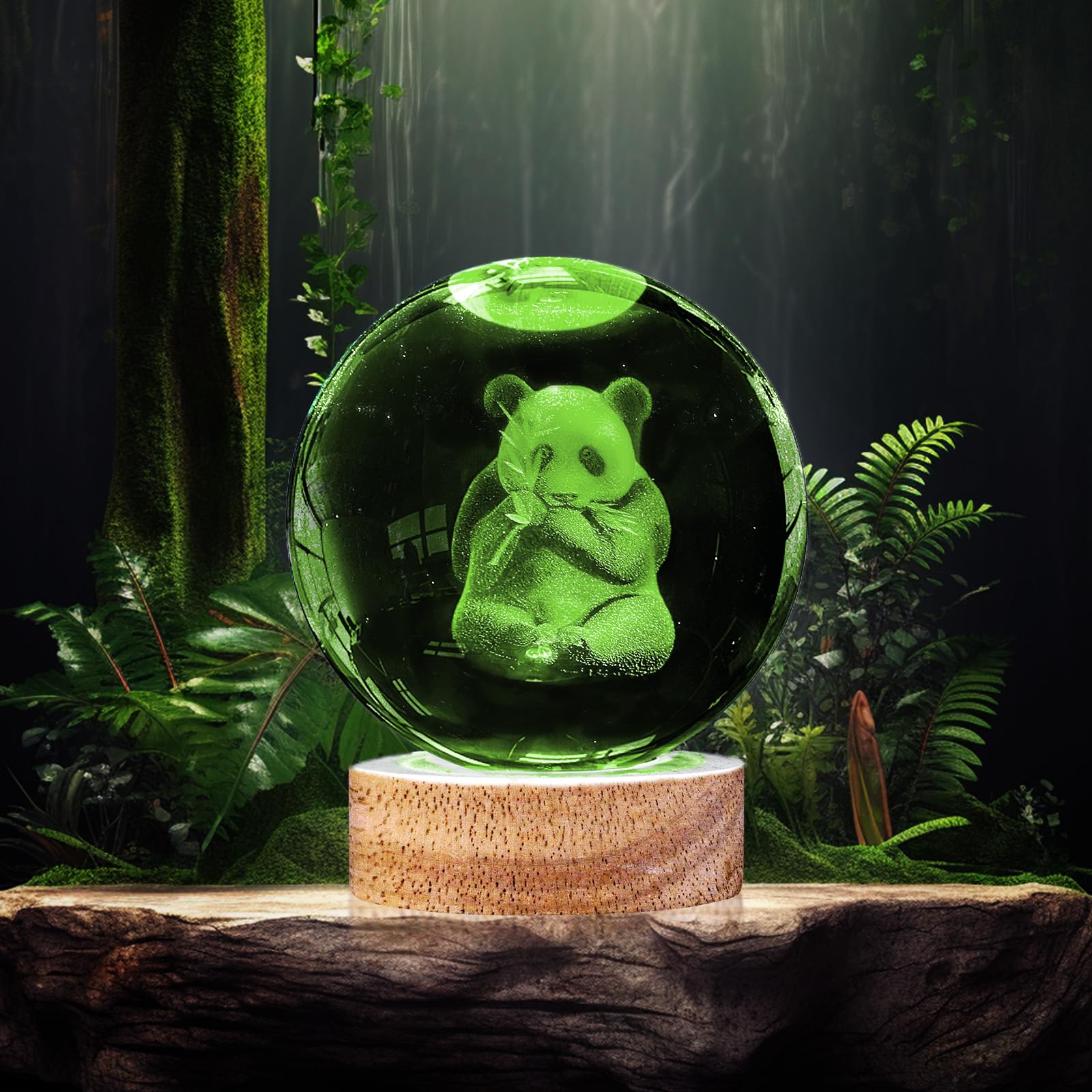 3D Panda Crystal Ball Night Light With 16 Color Led Wooden Base, Upgraded 3.15 Inch Panda Glass Ball Lamps With Remote For Birth