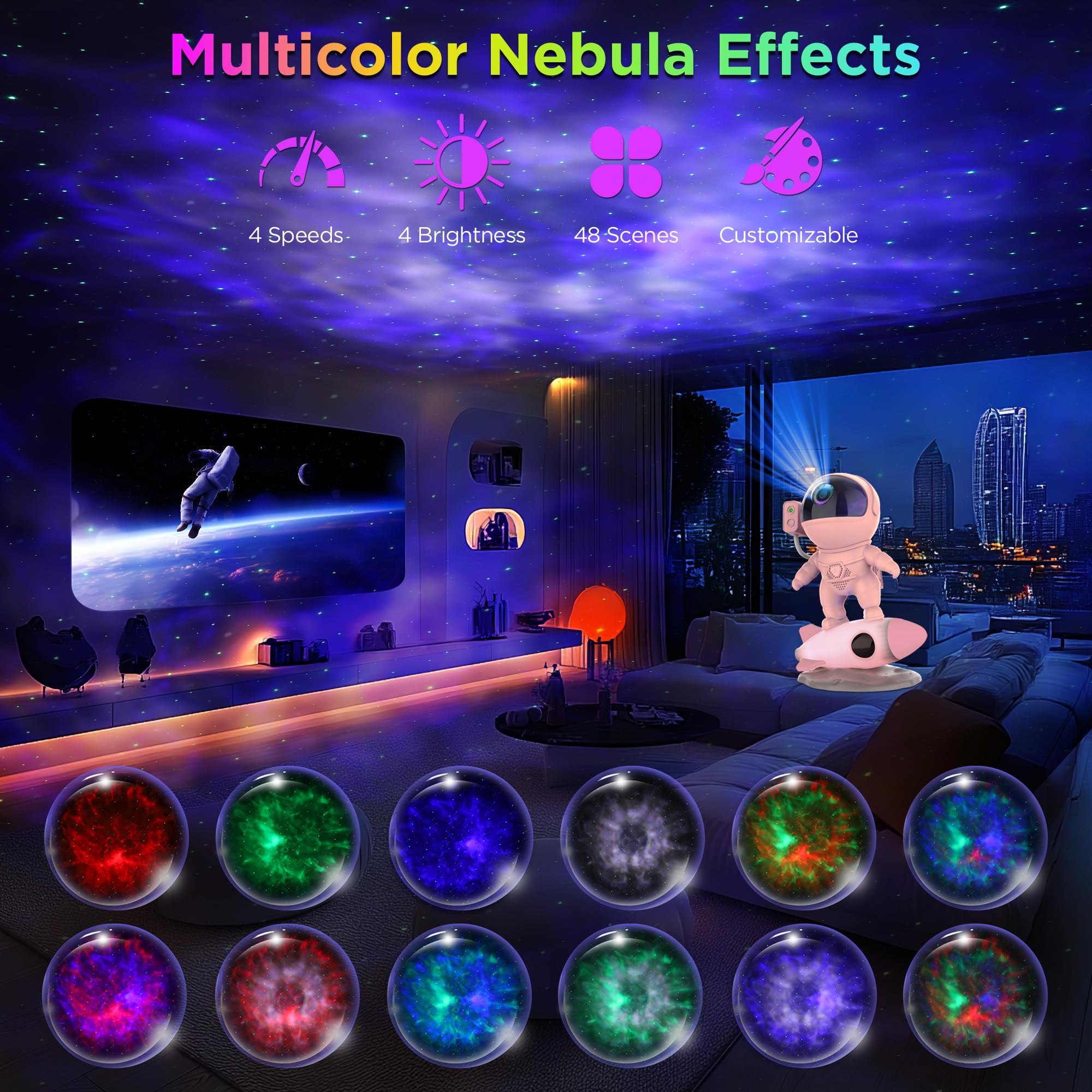 Flylily Astronaut Galaxy Projector For Bedroom, Star Projector Galaxy Light With App & Remote Control, White Noises, Bluetooth S