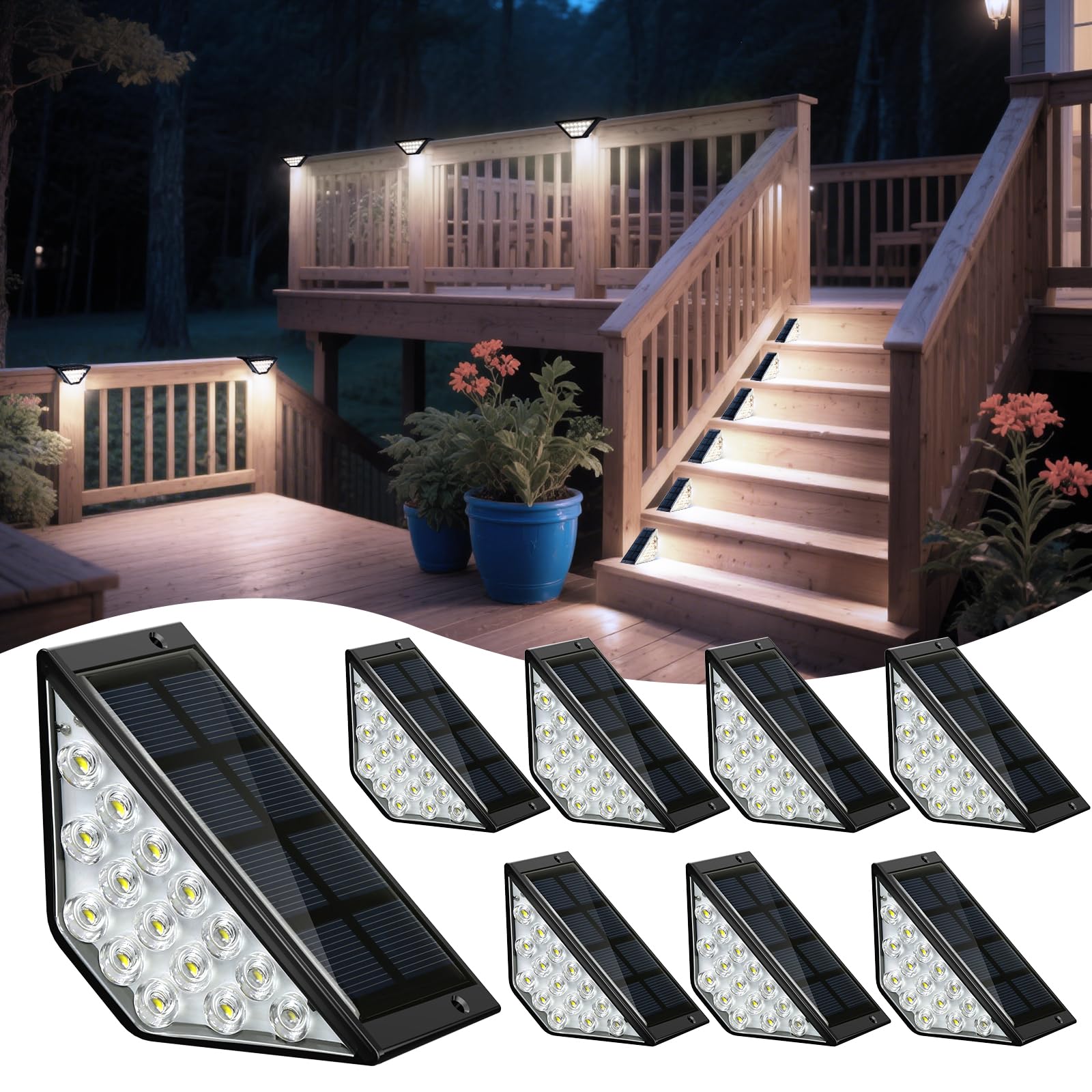 BKBB PPBB Solar Step Lights for Outside  Solar Stair Lights Outdoor Waterproof  Deck Step Lights for Fence  Patio  Yard  Porch  Front Door  Sidewalk  Garden  Patio Decor (8  Cool White)