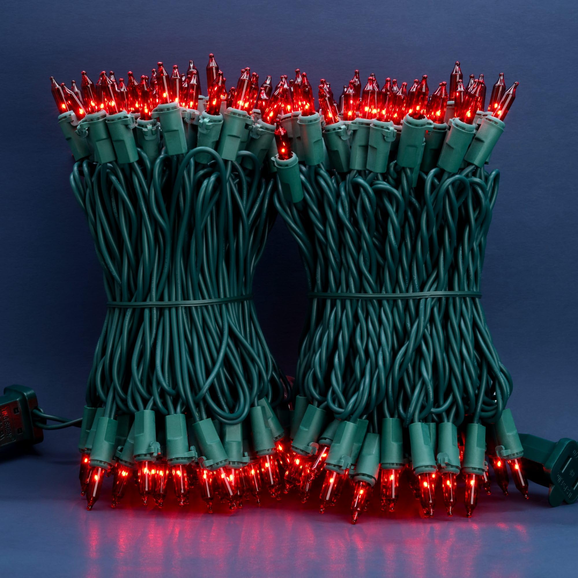 SWEET SHINE 200 Warm White LED Christmas Lights, 2 Strands of 100 Count, 33 ft Green Wire, Copper Wire & Glass Bulbs