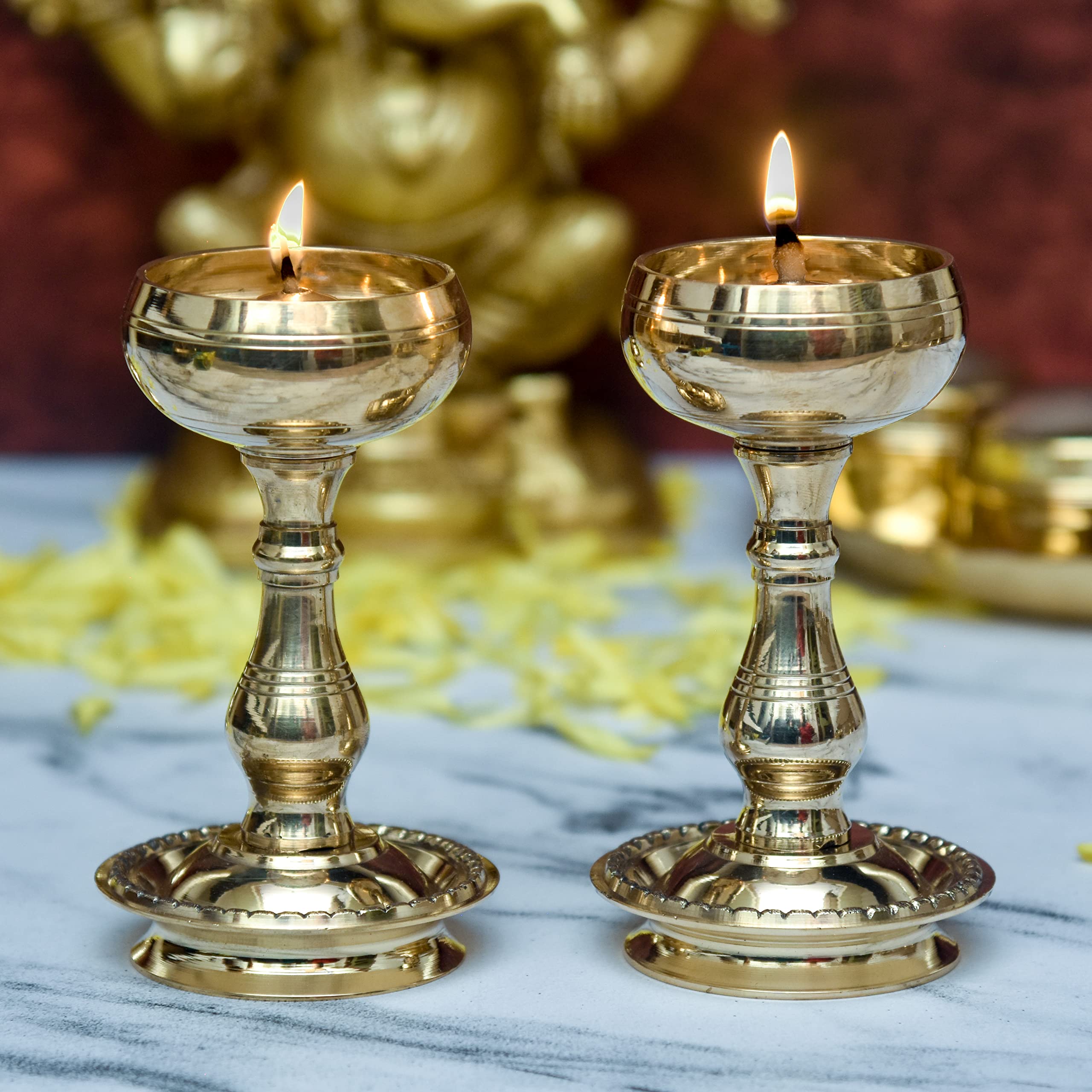Bhimonee Decor Pure Brass Udupi Nanda Bowl Long Table Diya, 4.25 inches big , brass, Pack of 2 pcs