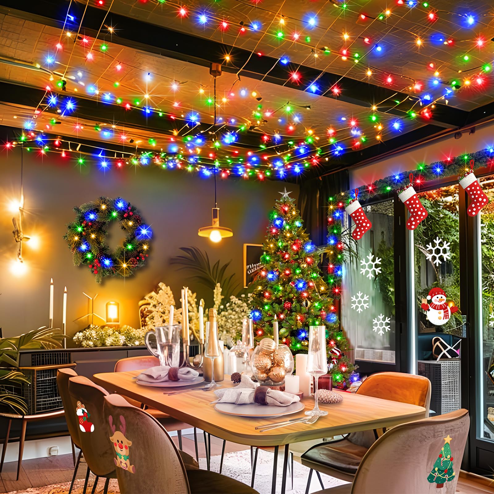 KNONEW Christmas String Lights, 60FT 180LED Multicolor Waterproof Fairy Lights, 8 Modes, Timer Function, Indoor/Outdoor Use