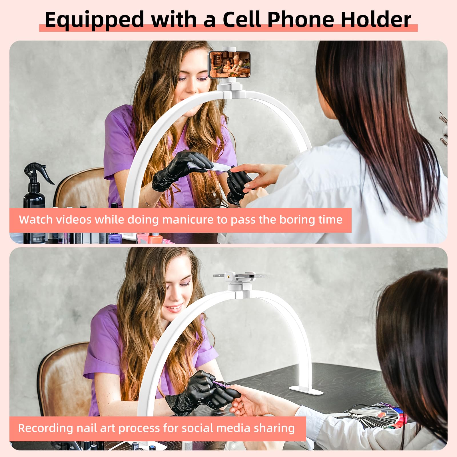 APTMAPT Half Moon Light for Nail Desk with Phone Holder 29In 38W Nail Lamp for Desk with Wire Controller Adjustable Color Temper