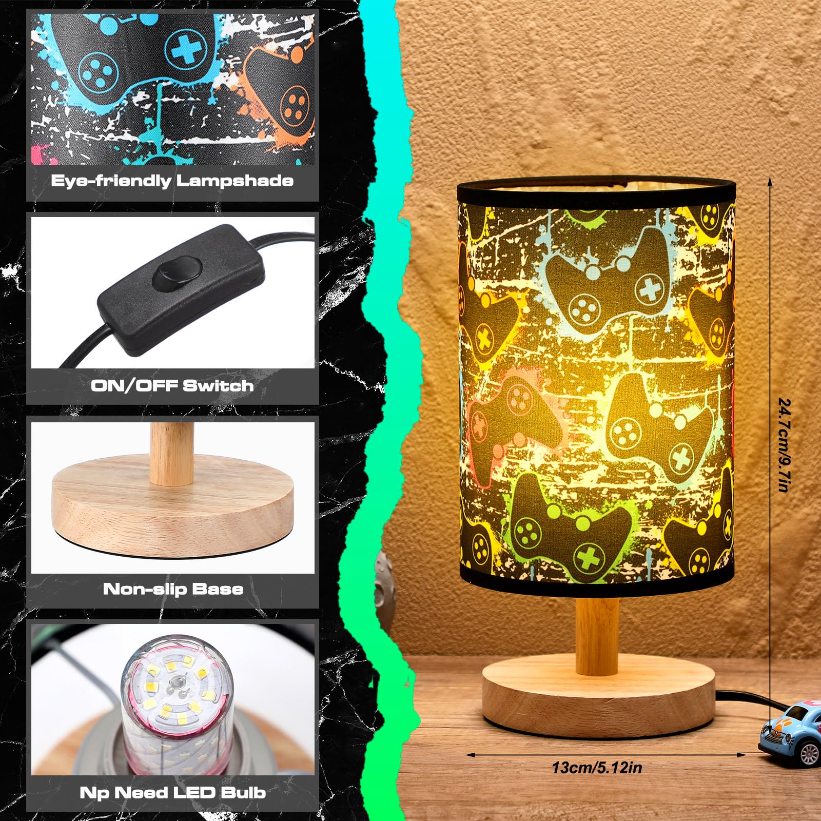 Glooglitter Video Game Table Lamp For Christmas Gifts 3 Colors Dimmable Lights 9.72 X 5.12 Inch Night Light Bedside Lamps Decoration For Bedroom Desk Birthday Gifts For Home Decor