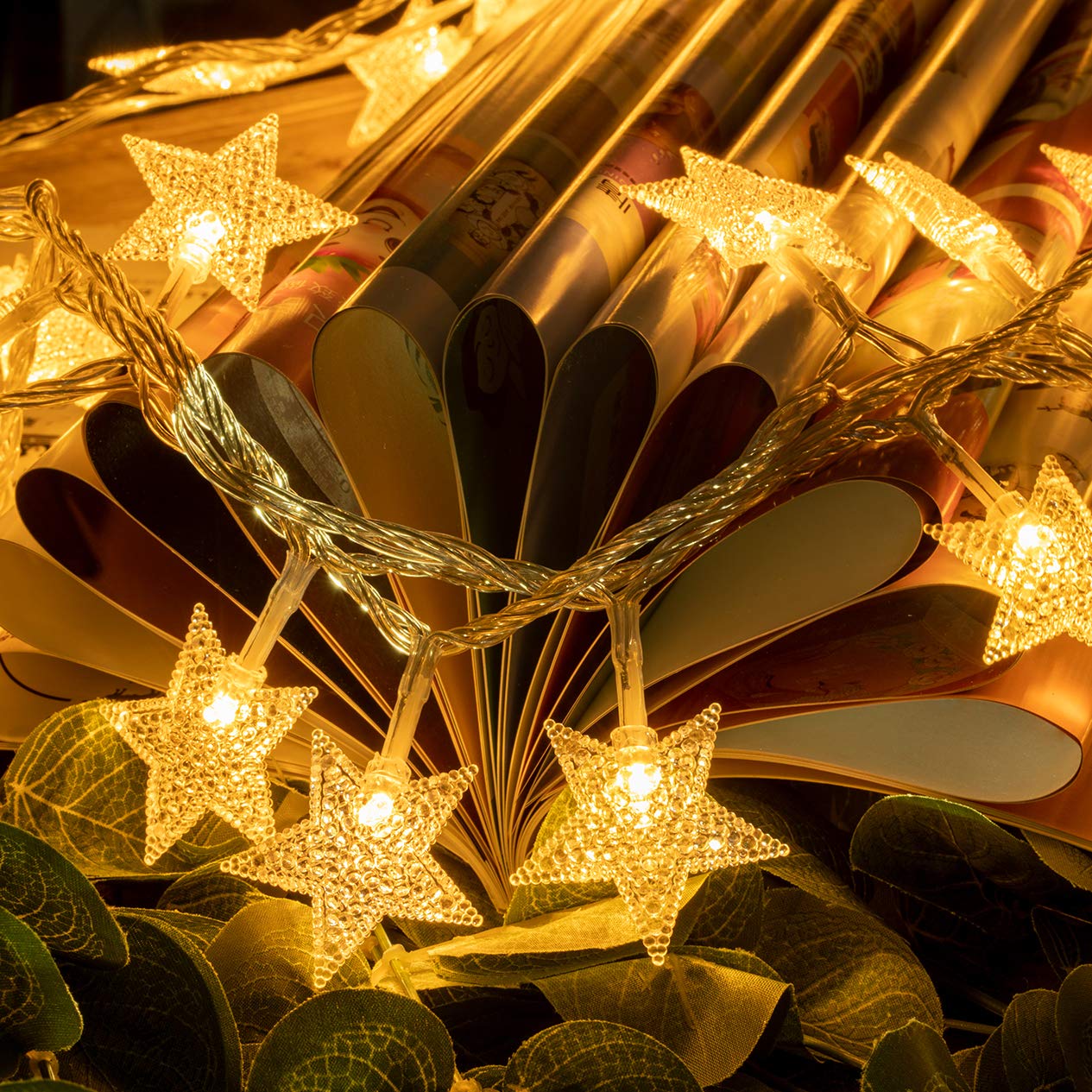 Awq 100 Led 49 Ft Star String Lights Plug In Fairy Twinkle String Lights 8 Modes Extendable For Indoor Outdoor Wedding Birthday Christmas Tree Garden Decor (Warm White)