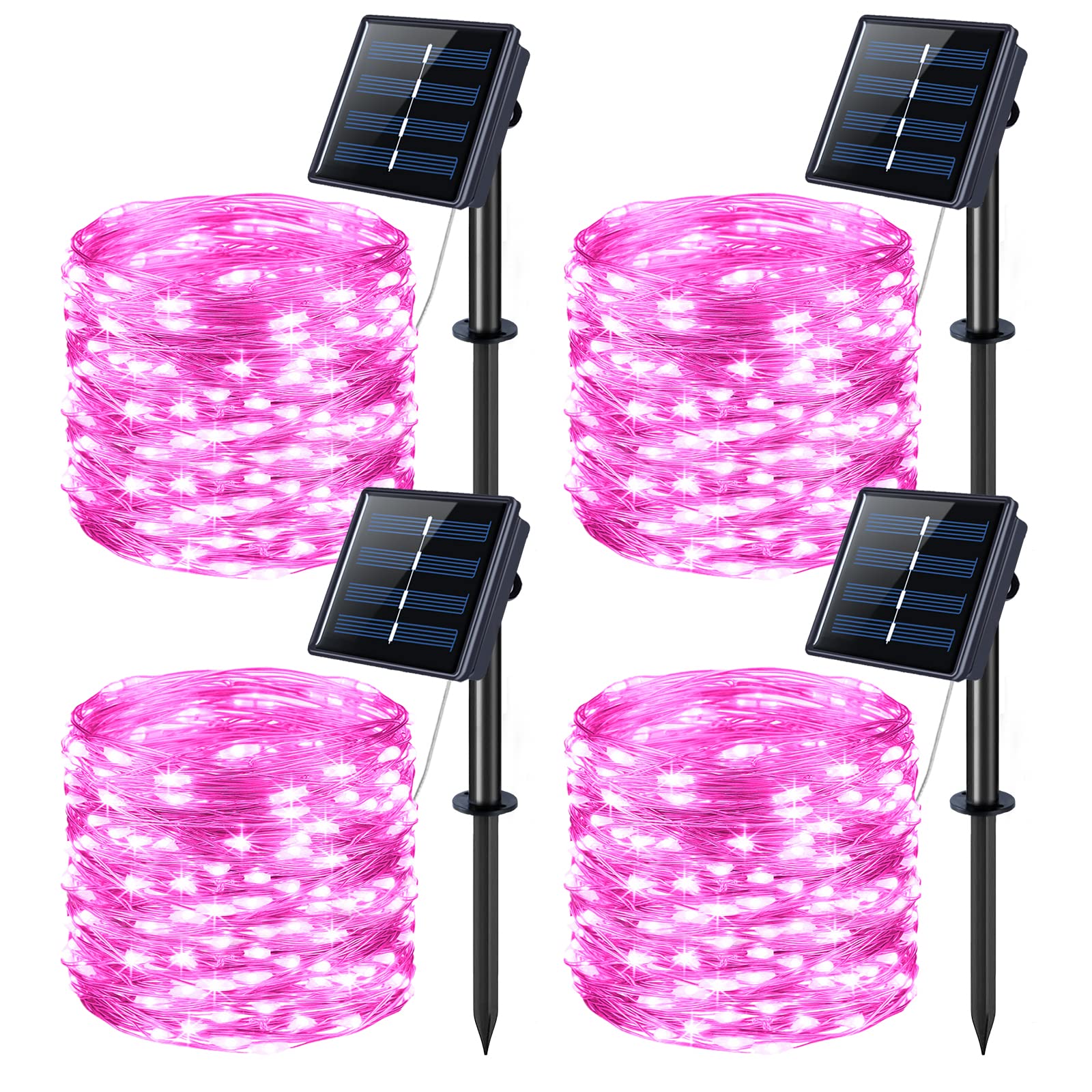 JMEXSUSS 4 Pack 100 LED Solar Fairy Lights Outdoor, 33ft Pink Solar String Lights Outdoor Waterproof, Copper Wire Solar Twinkle Lights for Valentine Day Party Wedding Decoration
