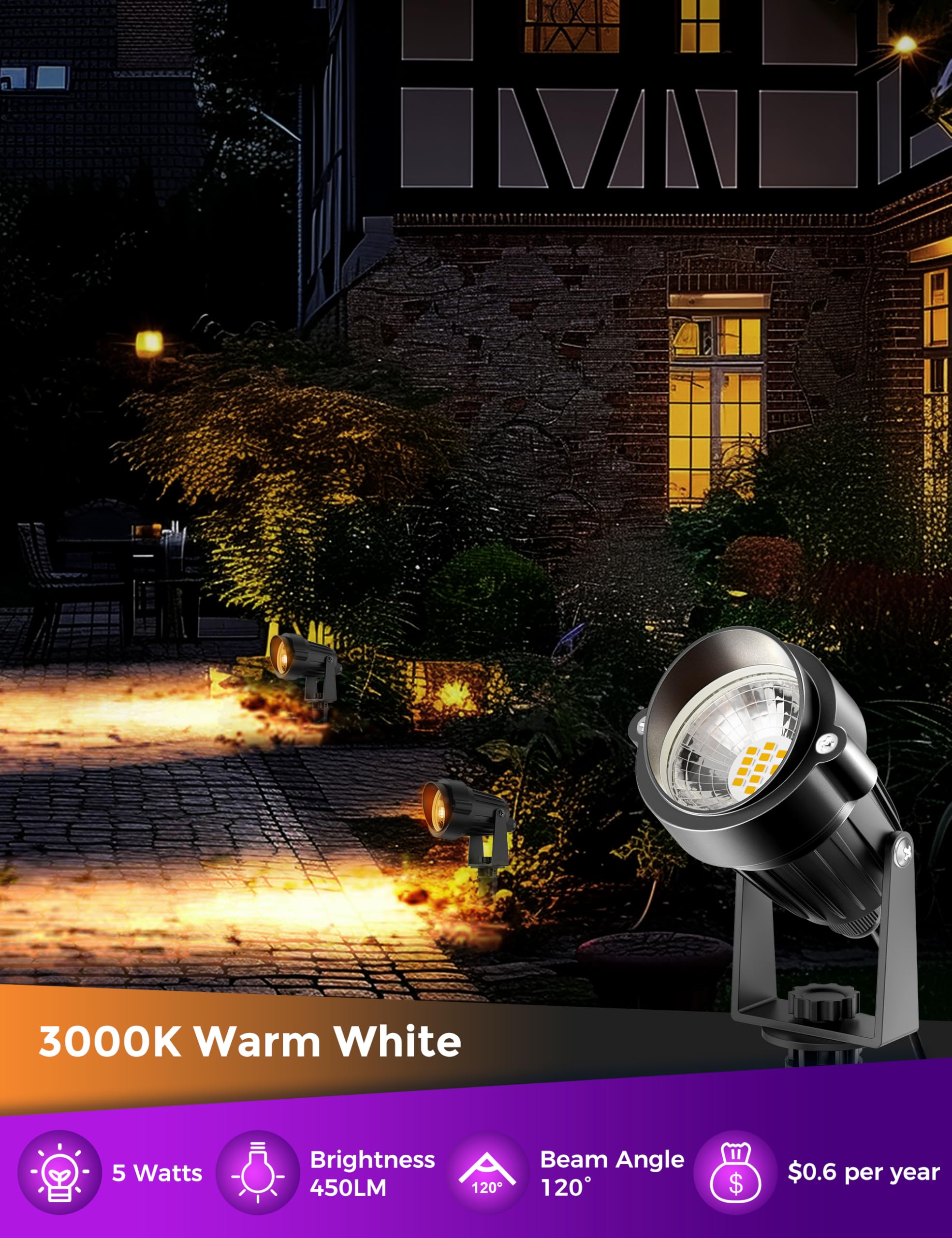 JandCase Outdoor Spot Lights, IP66 Waterproof, 3000K Warm White, 2 Pack, Aluminum, Cream, Model C-GKSD00102-2