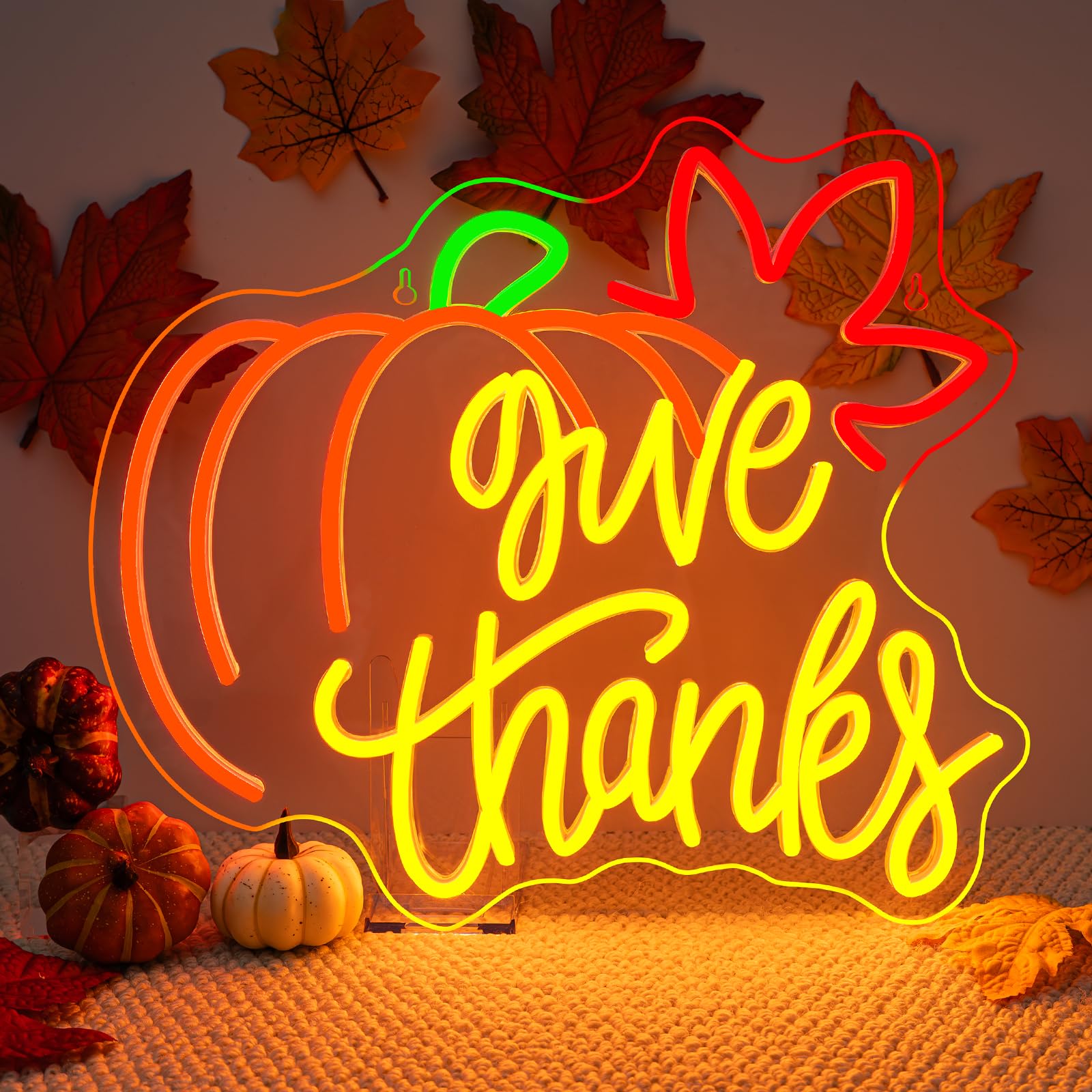 Give Thanks Neon Sign With Light Up Pumpkin Led Neon Light Fall Themed Pumpkins Decor For Bedroom Fall Wall Decor Gift For Teens And mature-themeds
