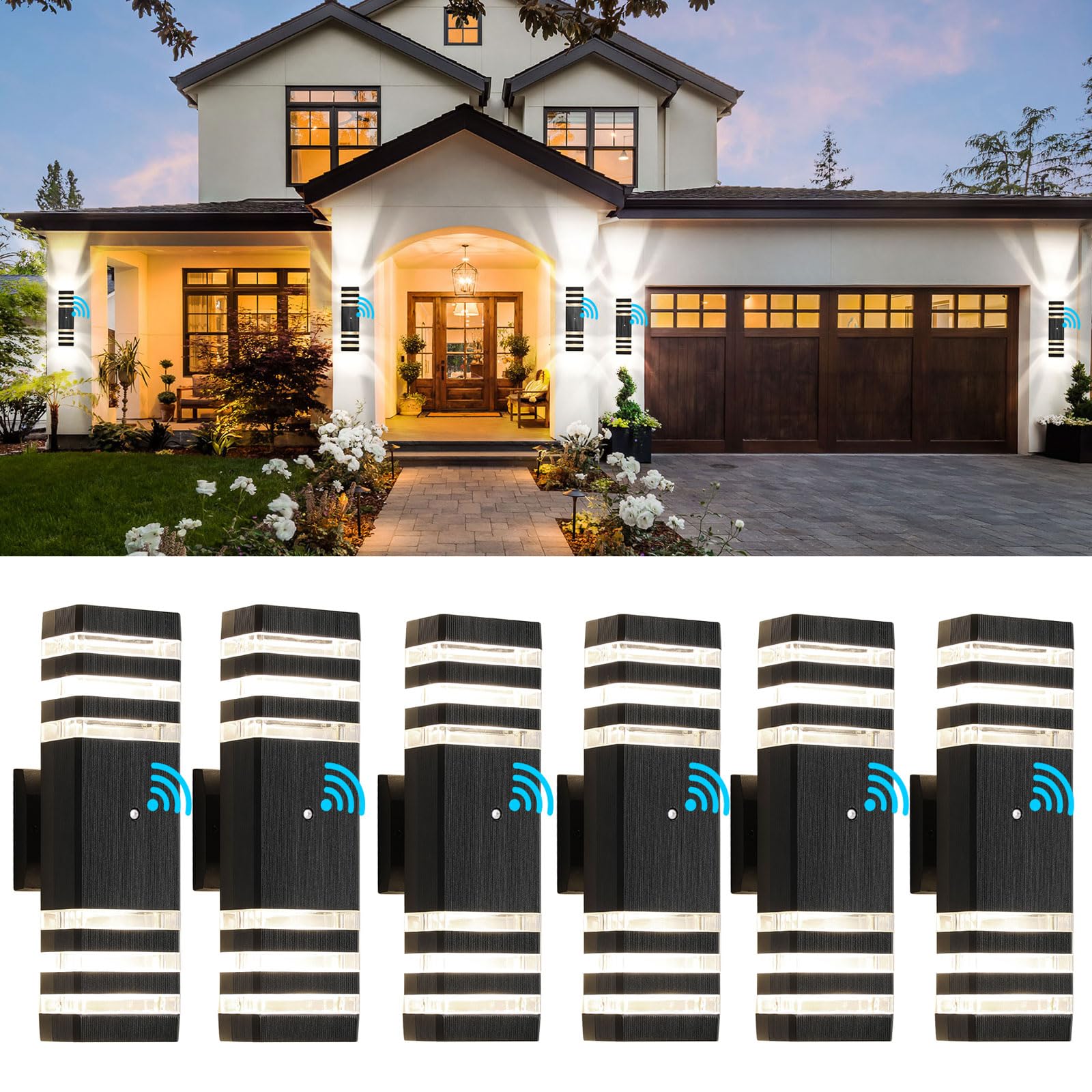 Tewei 6 Pack Outdoor Wall Lights, Ip65 Waterproof, Dusk To Dawn, 3000K Black Porch Lighting