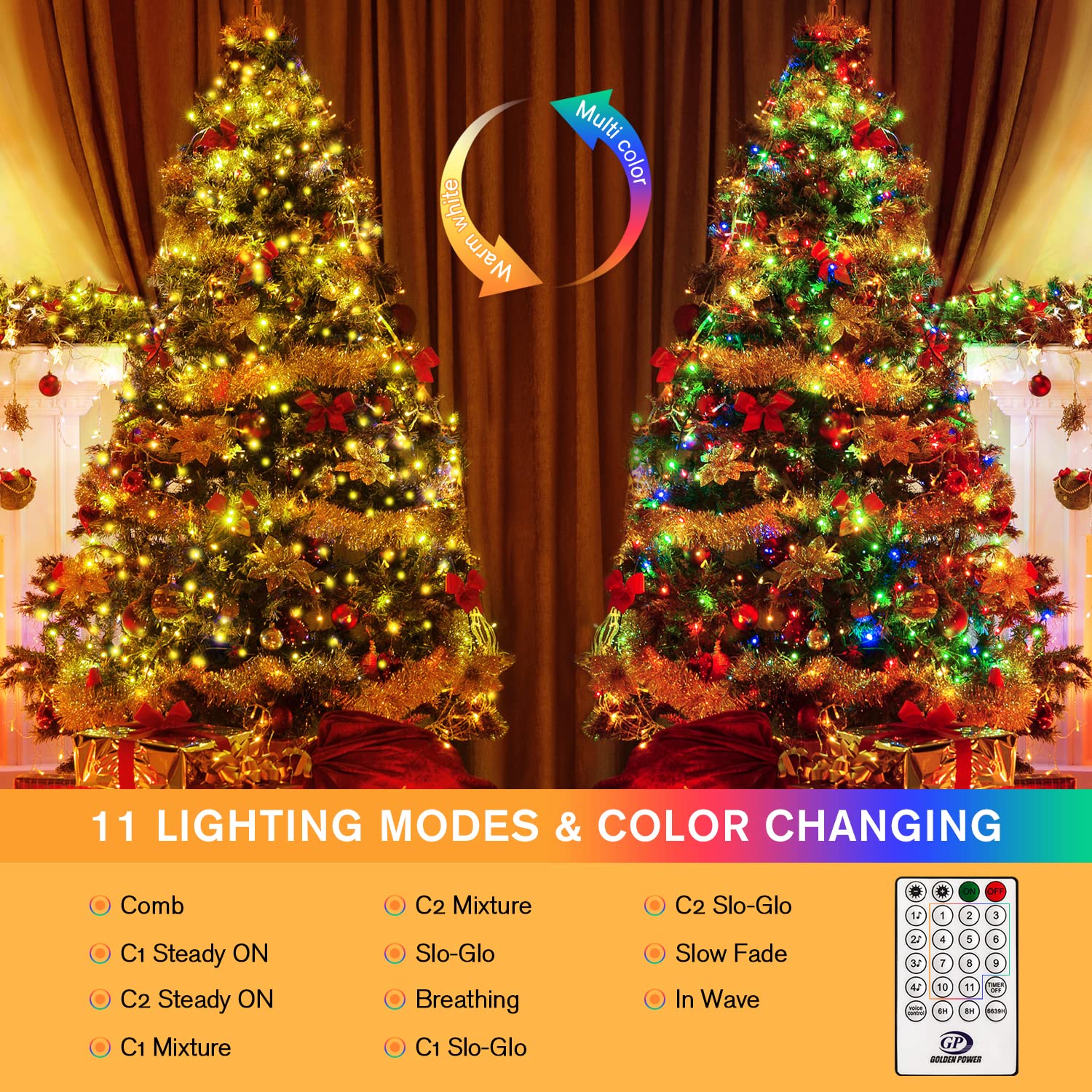 JMEXSUSS 33ft LED String Lights, 100 Color Changing Modes, Remote Control, Waterproof for Indoor/Outdoor Christmas Decor