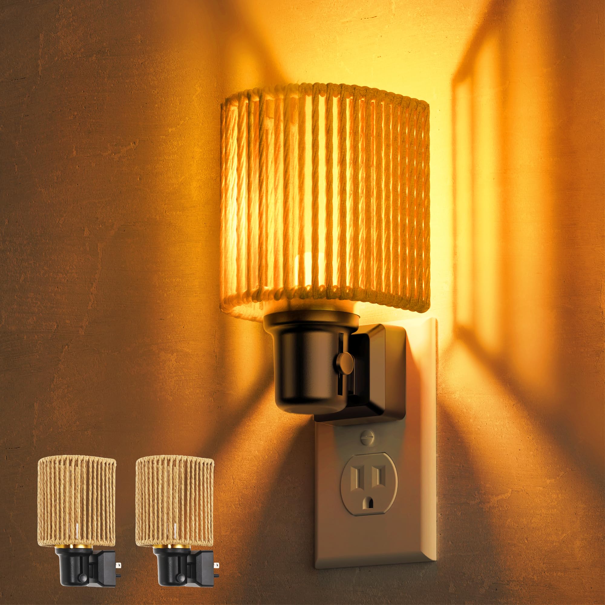L LOHAS LED Night Lights Plug into Wall  Dimmable Night Light with Light Sensor  Amber Boho Nightlight Plug in Wall  Decorative Bohemian Nightlights Yellow Light for Bedroom Living Room Hallway  2Pack