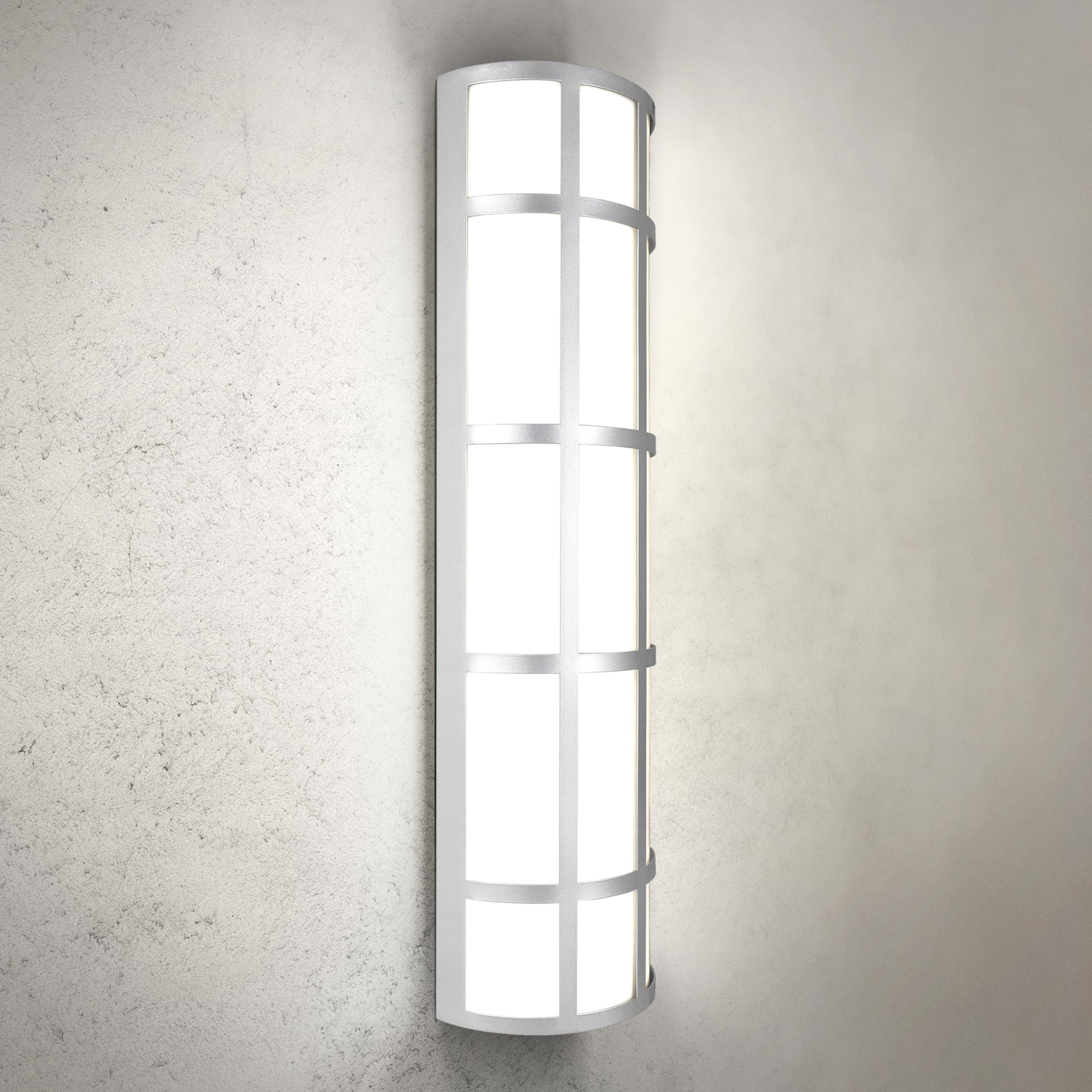 Asd 24 Inch Led Outdoor Wall Mount Light Fixture With Grid - Brushed Nickel Modern Wall Sconce - 25W 120-277V 3000K 4000K 5000K
