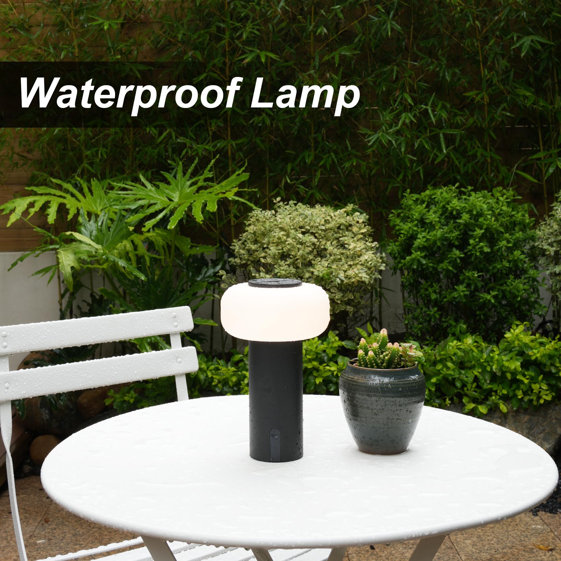 WEILAILUX Waterproof Cordless Table Lamp, Rechargeable Touch Dimmable Night Light, Black, Model WL-3690