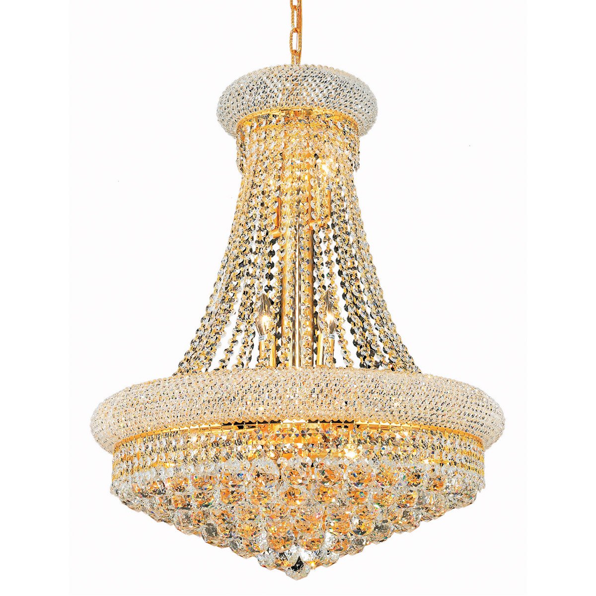 Elegant Lighting 1800D24G/Rc Royal Cut Clear Crystal Primo 14-Light, Two-Tier Crystal Chandelier, Finished In Gold With Clear Crystals