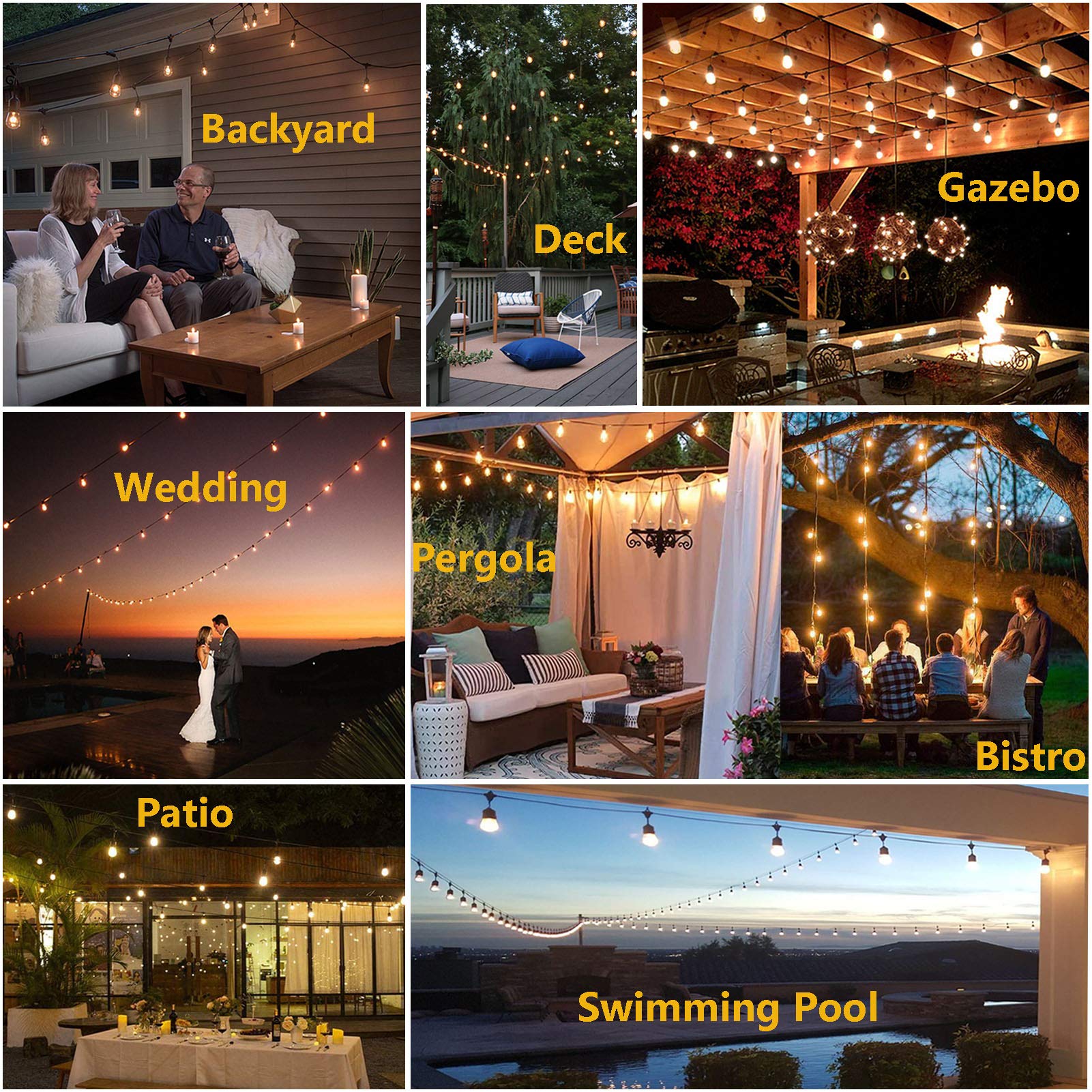 Meidaoduo Outdoor String Lights Led 100Ft Heavy-Duty Patio Lights String With 32 Dimmable Shatterproof Plastic Bulbs For Gazebo