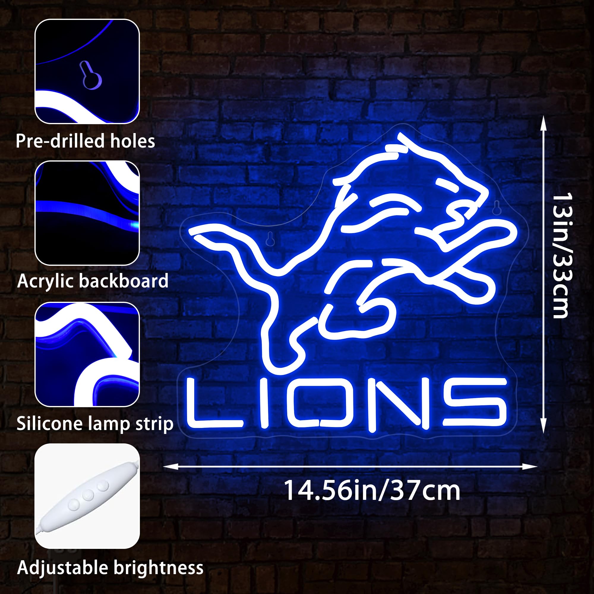 Football Neon Sign For Wall Decor Dimmable Lions Led Light Up Sign Football Sports Room Decor For Boys Bedroom Light Signs For Man Cave Club Gifts For Sports Fans Men Boys Size 14.6 * 13 Inch(Fmcp102)