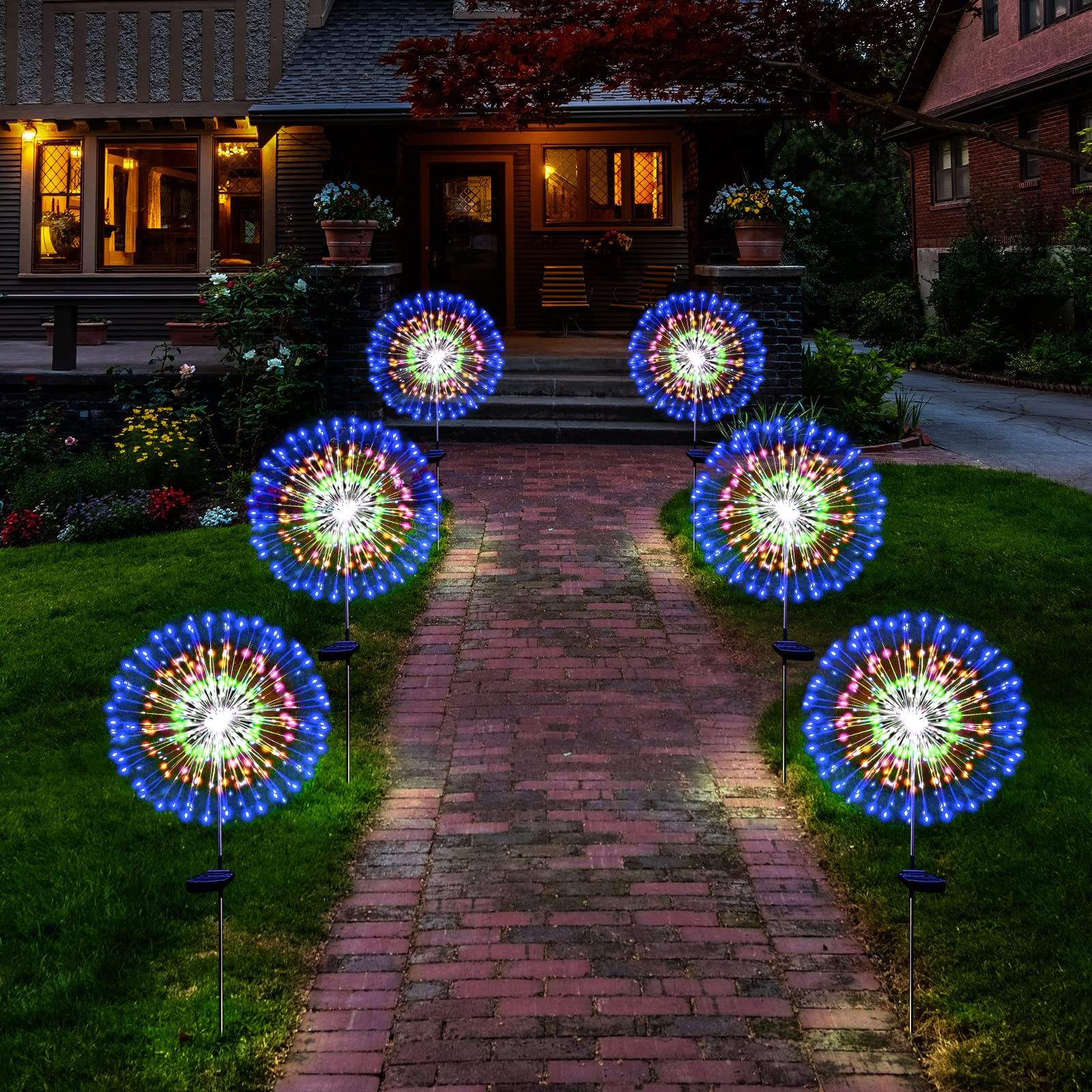 Christmas Solar Garden Firework Lights Outdoor Waterproof 2 Pack Solar Powered Art Stake Twinkle Lighting Outside Solar Lights Upgrad 180 Led Sparklers Lights For Yard Party Decorations (Colorful)
