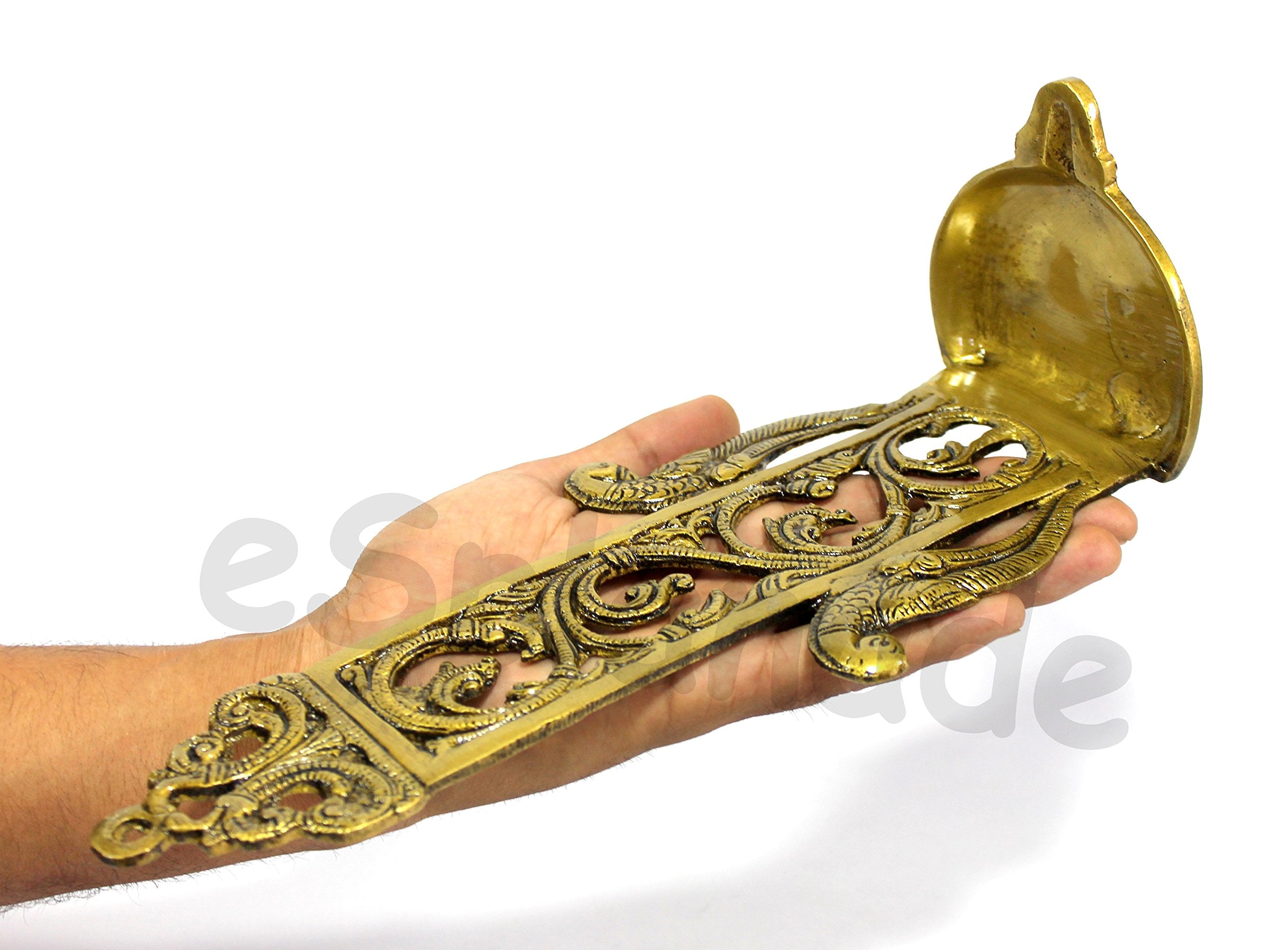 Esplanade - Ethnic Indian Design Peacock Brass Wall Hanging Diya - 11&quot; Inches | Home Decor |Brass Diya | Brass Deepam | Brass Lamps | Kuthu Vilakku |