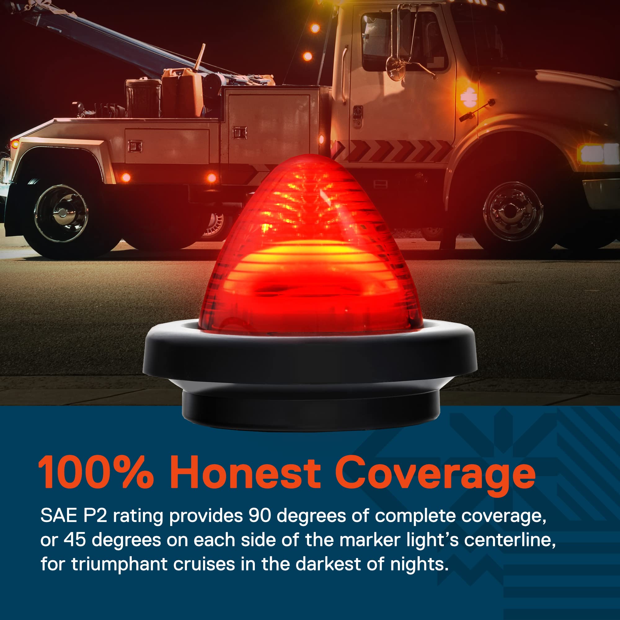 True Mods 2Pc 2 Inch Round Red Beehive Led Boat Trailer Marker Light [Dot Fmvss 108] [Sae P2] [Grommet & Plug] [Ip67 Submersible] Bee Hive Cone Clearance Side Marker Light For Rv Semi Truck Auto