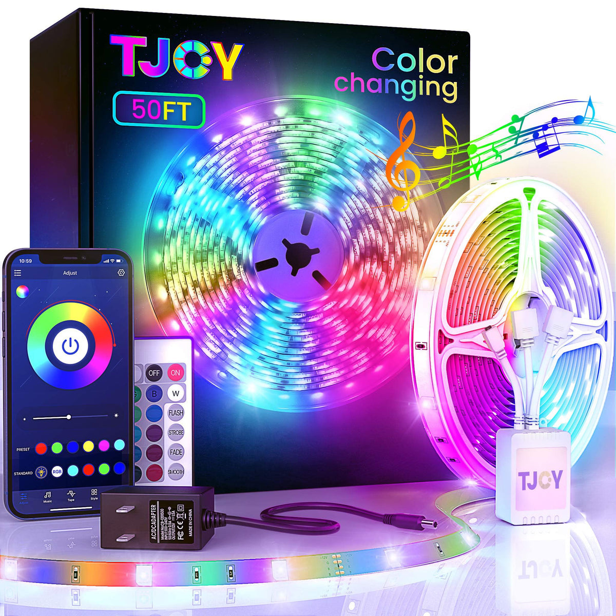 50Ft Bluetooth Led Strip Lights, Smd5050 Music Sync Led Lights Strip,Rgb Color Changing Led Lights With Remote, Smart Phone App