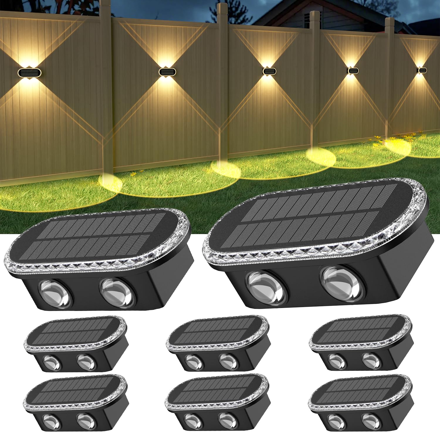 Ellasay Solar Fence Lights Outdoor: IP65 Waterproof Bright LED Wall Lighting with 3 Color Modes and 12 Hour Battery Life Perfect