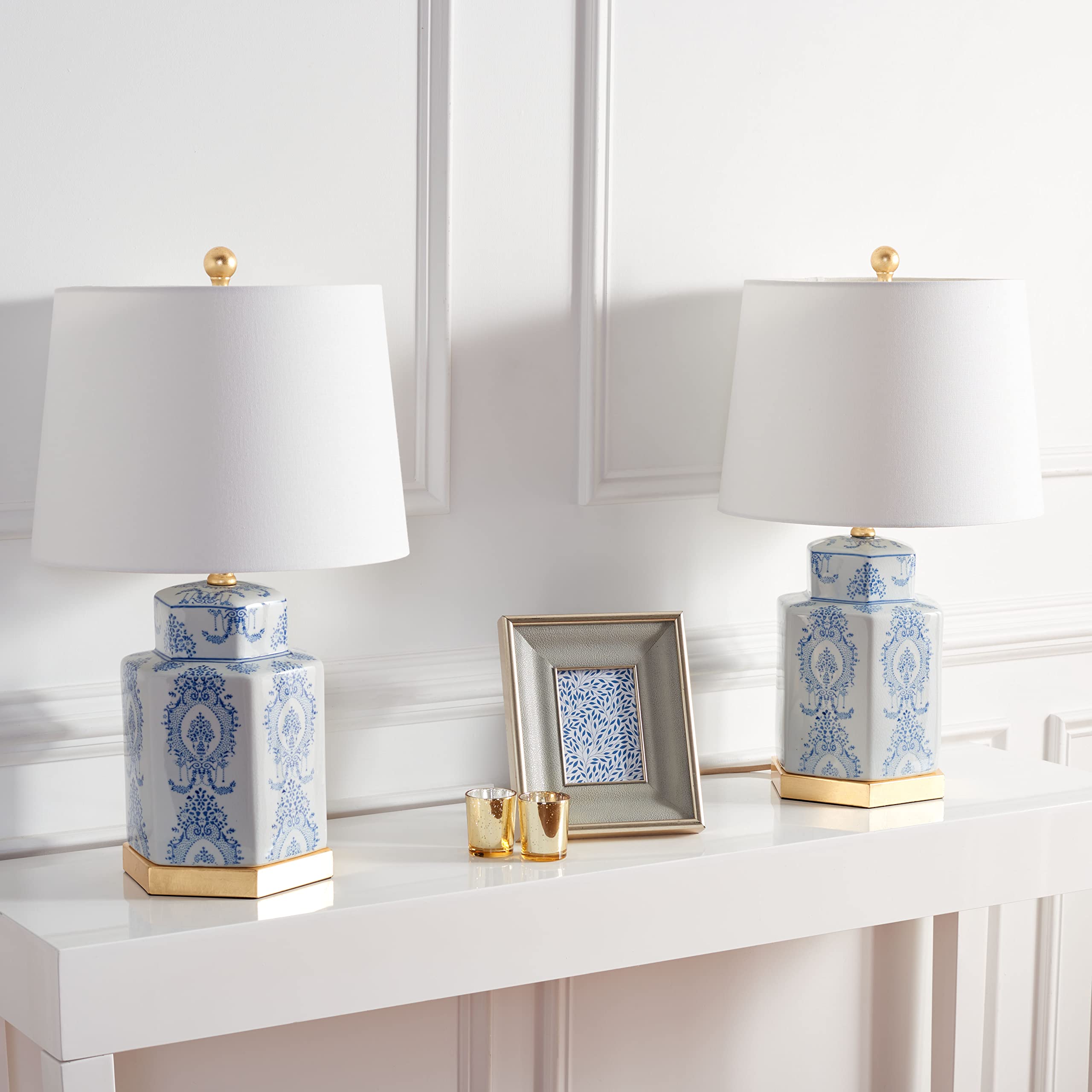 SAFAVIEH 23-Inch Bodin Table Lamp Set of 2, Blue/White, LED Bulbs Included, Ideal for Bedroom, Living Room, Home Office