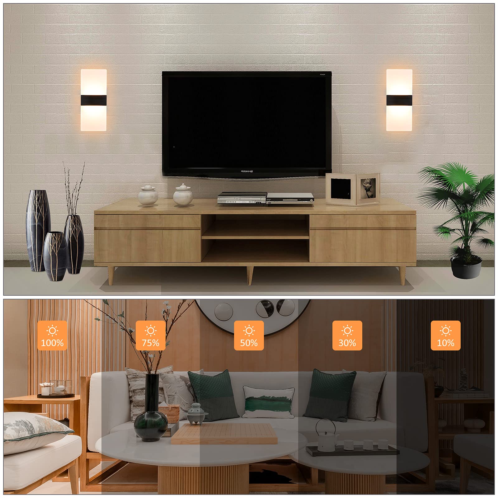 Lightess Modern Wall Sconce 12W Dimmable Acrylic Indoor Lamp Black Model 9930074-BJ