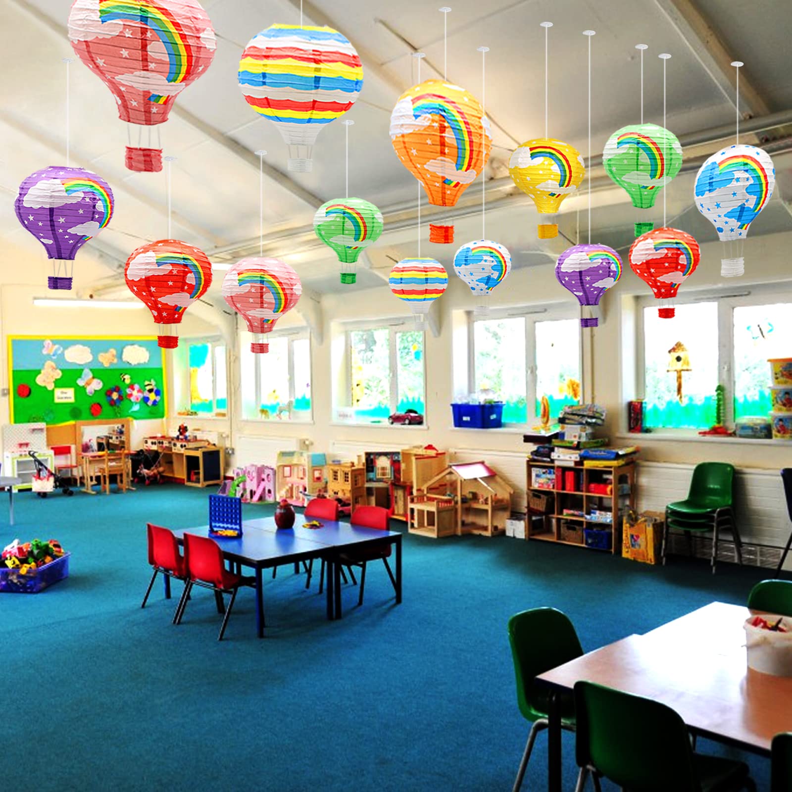 Rainbow Hanging Hot Air Balloon Paper Lanterns Set, Party Decoration Christmas Wedding Birthday Party Decor Gift, 12 Inch, Pack Of 8 Pieces