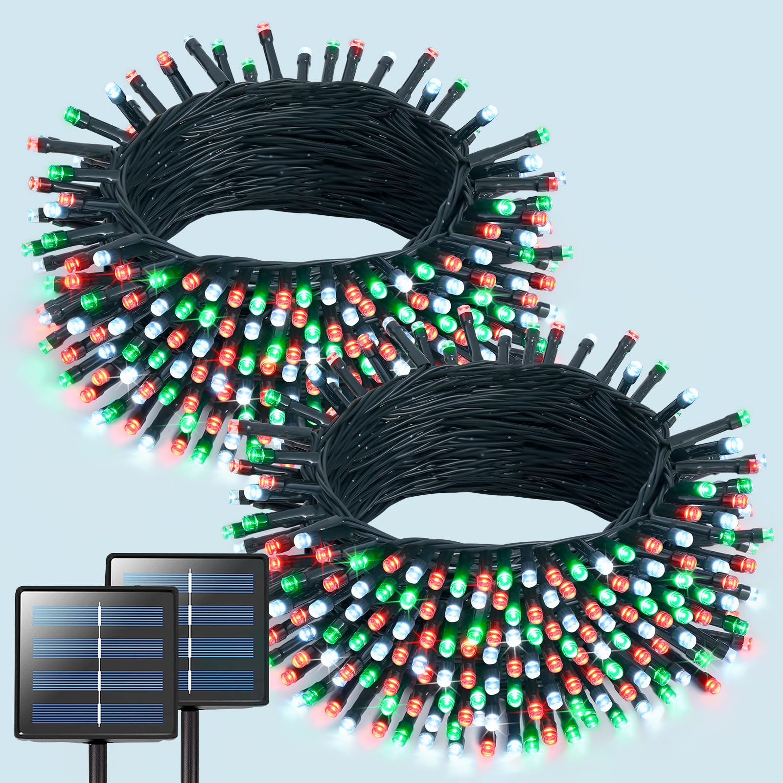 JMEXSUSS Solar Christmas Lights, 400 LED, 151FT, Waterproof, 8 Modes, 2 Pack, Red White and Green