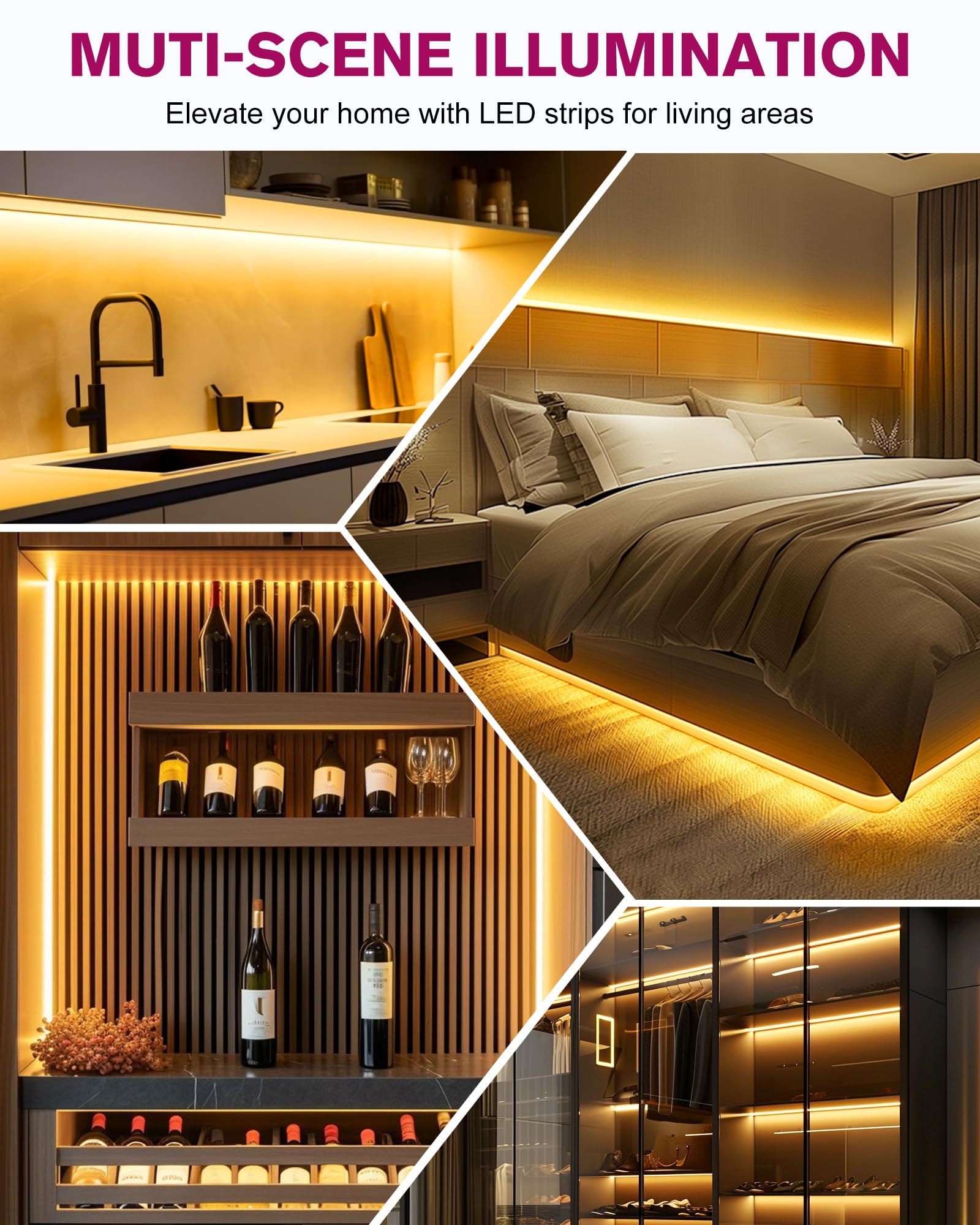 EMITEVER LED Strip Lights Kit, 16.4ft Dimmable Warm White 2700K, 600 LEDs, Remote & 24V Power Supply, Model FN-2835C