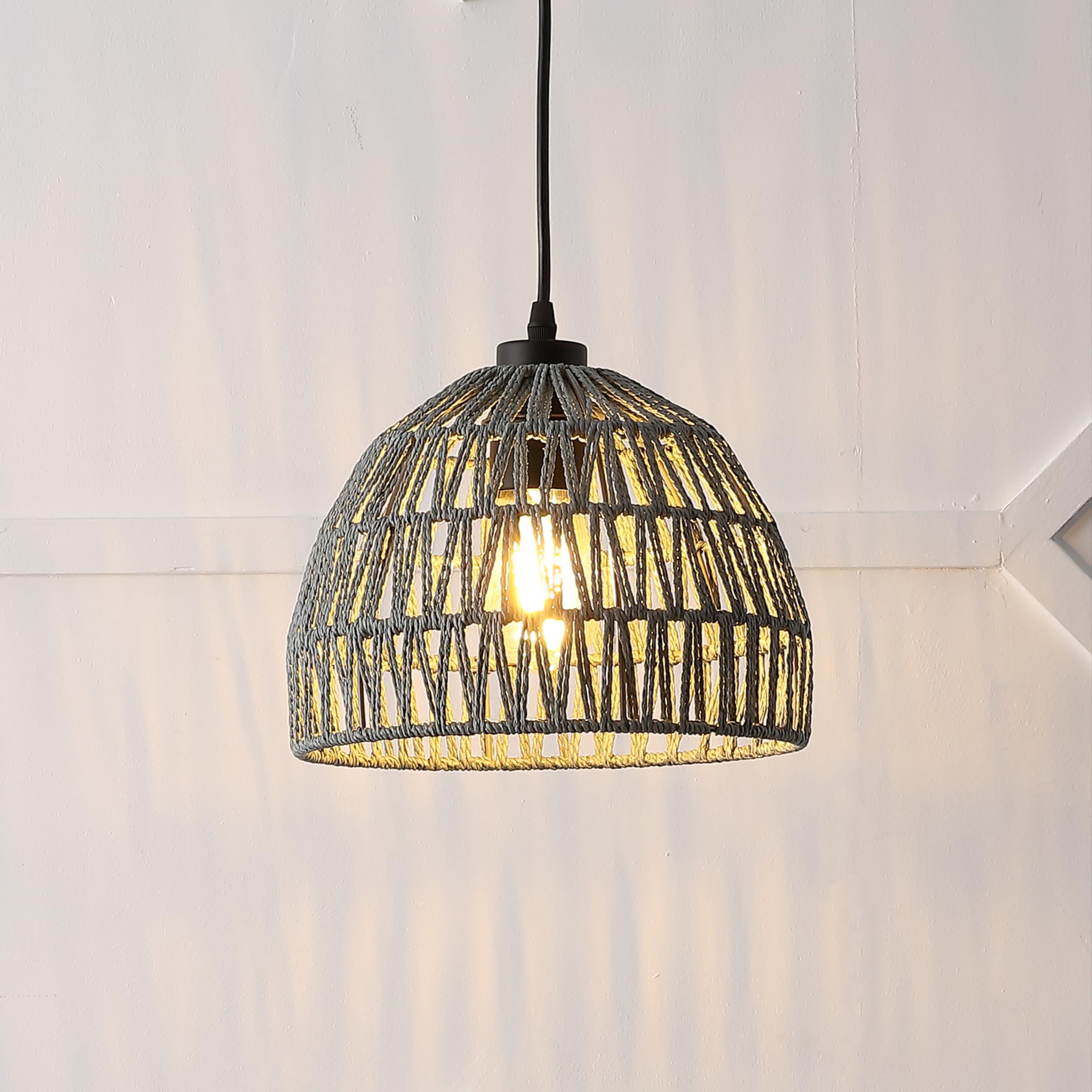 Jonathan Y Jyl6513D Campana 10.25 1-Light Bohemian Modern Woven Rope/Iron Led Pendant Farmhouse, Coastal, Transitional, Kitchen,