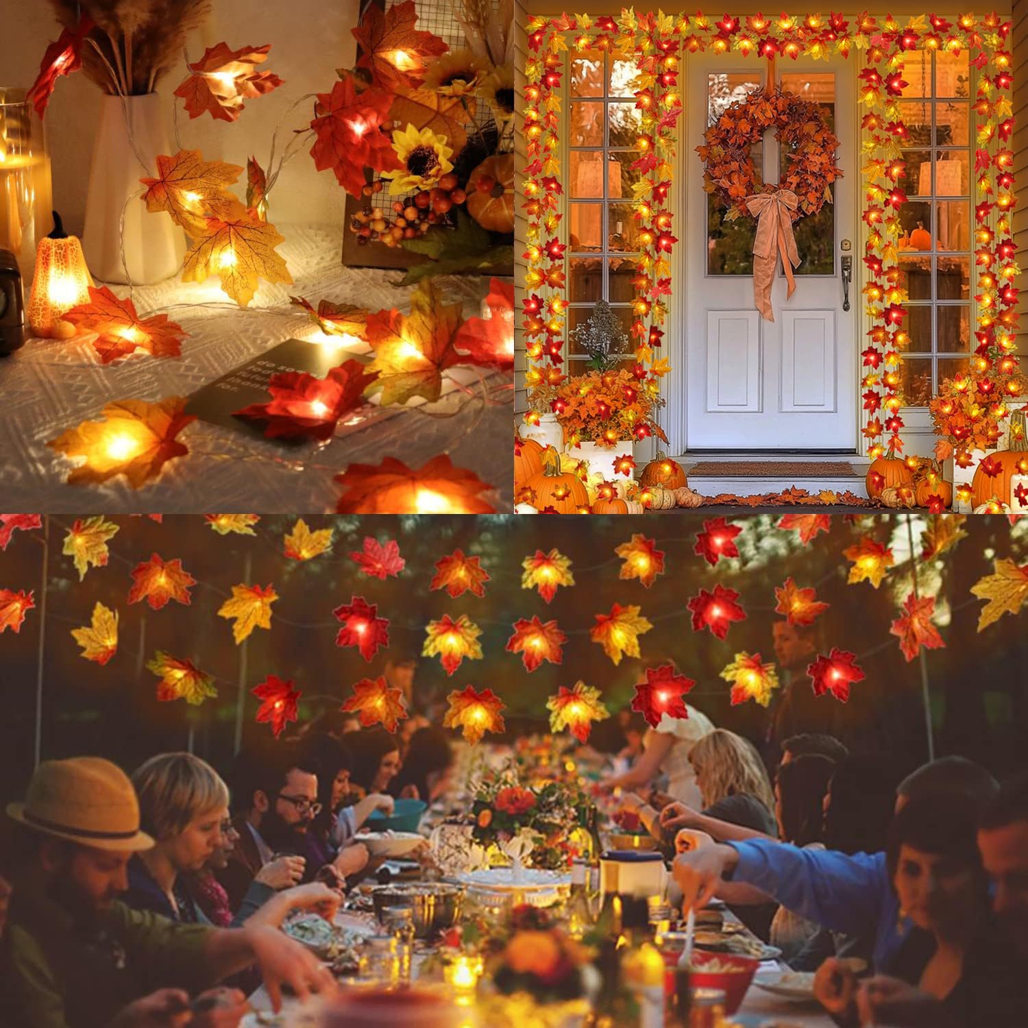 Runleo Fall Decor Multicolored Maple Leaf Lights, 10Ft 20Led Lights Battery Operated Fall Leaves Garland With Lights Door Lights String Home Decor Indoor Outdoor Halloween Thanksgiving Decorations