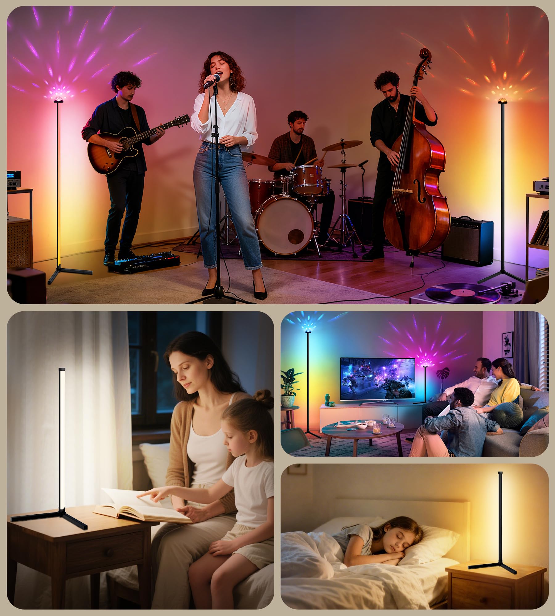 Lansuper Uplighter Corner Floor Lamp  Smart Rgb Led Corner Floor Lamp Modern Projector Floor Lamp With App & Remote Ambient Lighting Color Changing Standing Lamp With Music Sync For Living Room