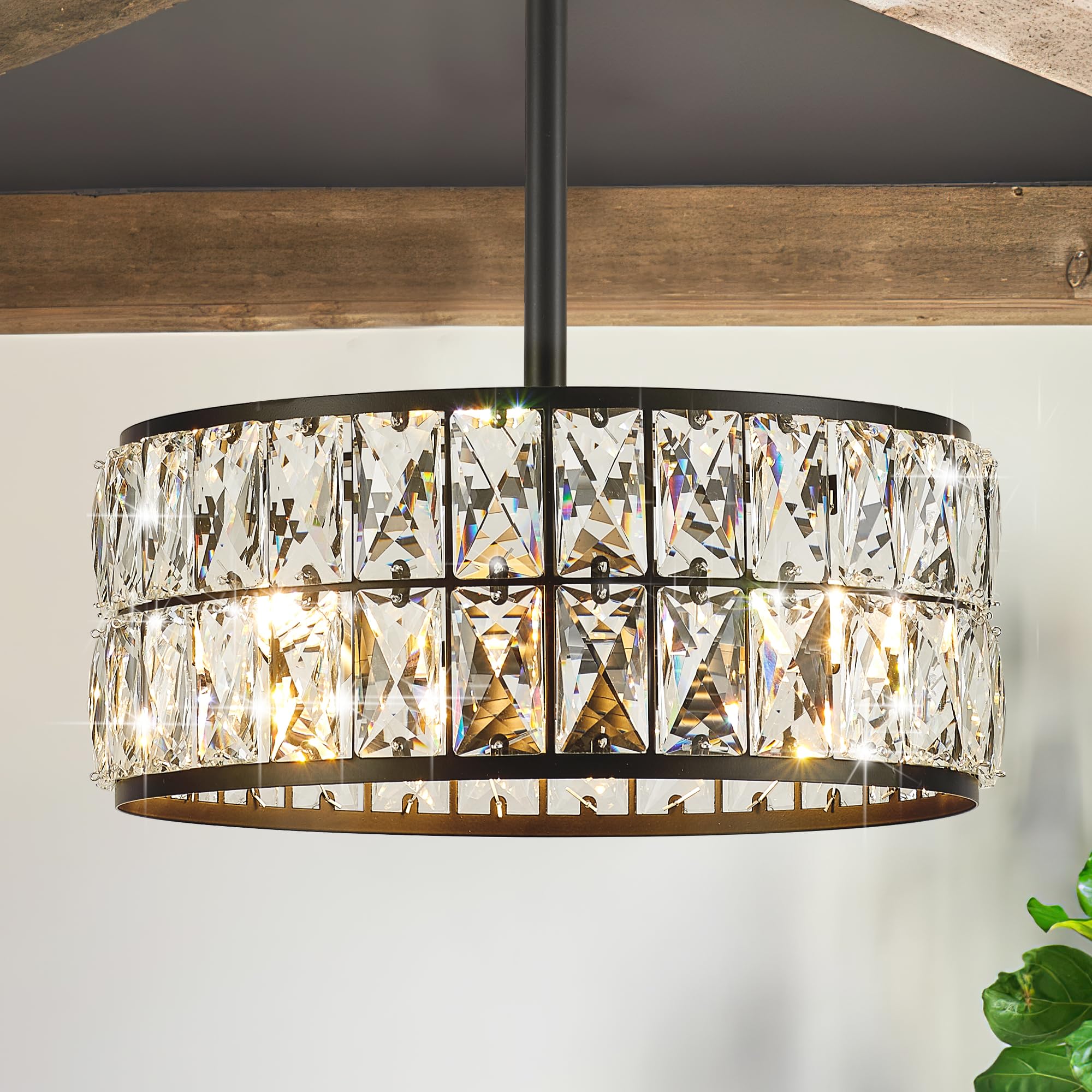 Salaiwei 12    3-Light Modern Crystal Chandeliers Black Dinning Room Light Fixture With Two Poles, Round Pendant Light Kitchen I