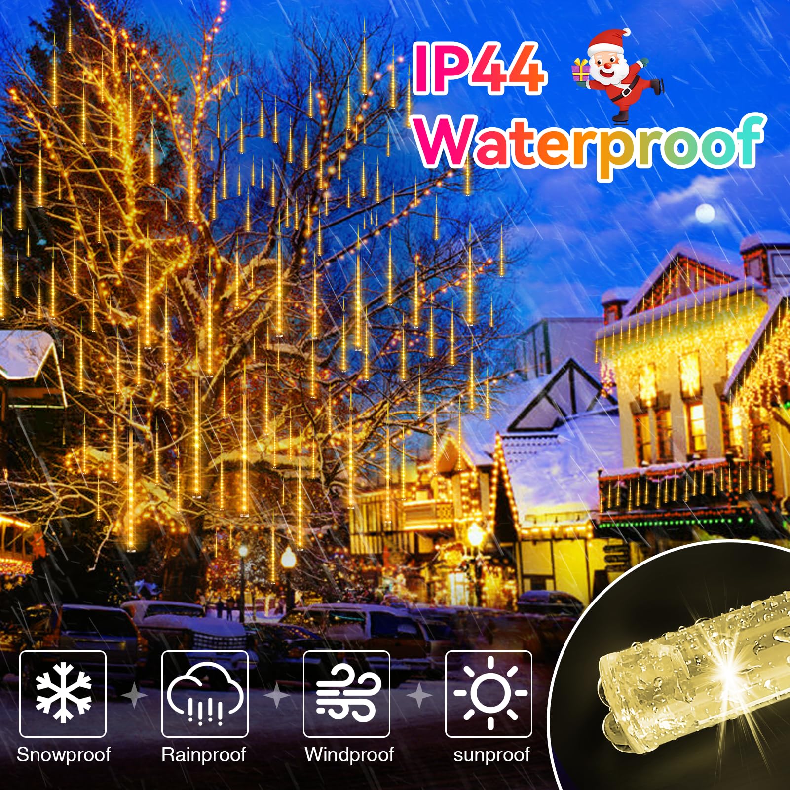 KNONEW LED Meteor Shower Lights, 40 Tubes, Warm White, Waterproof, Model KN-1000-LIG168-01, for Xmas Tree, Wedding, Garden Decorations