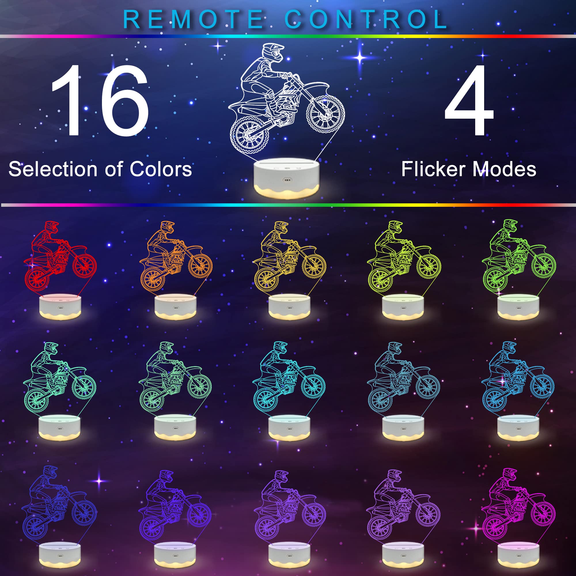 Dirt Bike Toys, Motocross 3D Night Light For Xmas Holiday Birthday Motorcycle Fan Gifts For Dirt Bike Lovers Riders Boys Men Wit