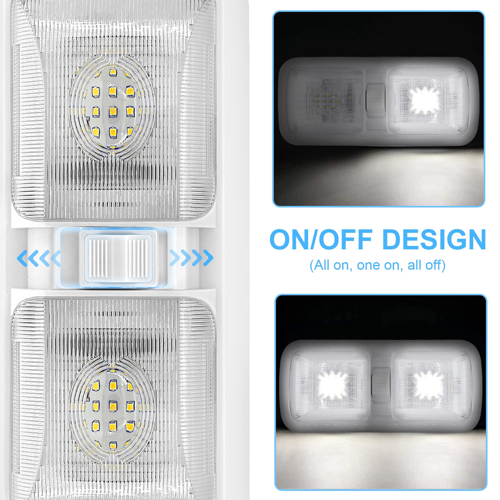 Miady RV LED Ceiling Light, 750 Lumens, Double Dome, Natural White 4000-4500K, 2-Pack, Square