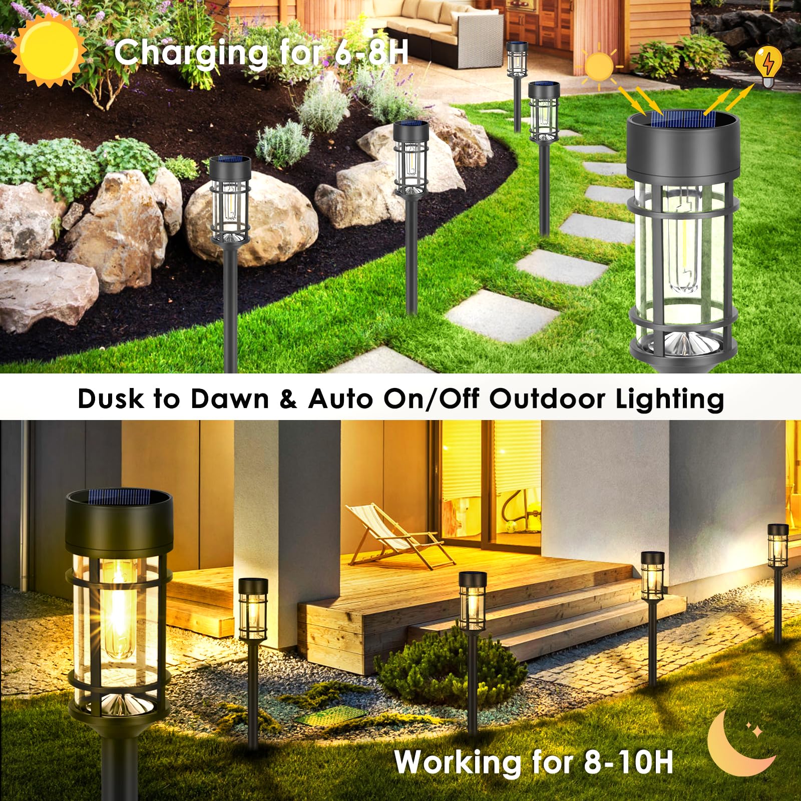 Mancra 8 Pack Solar Pathway Lights - Waterproof Led Garden Lights For Yard & Driveway, 3000K