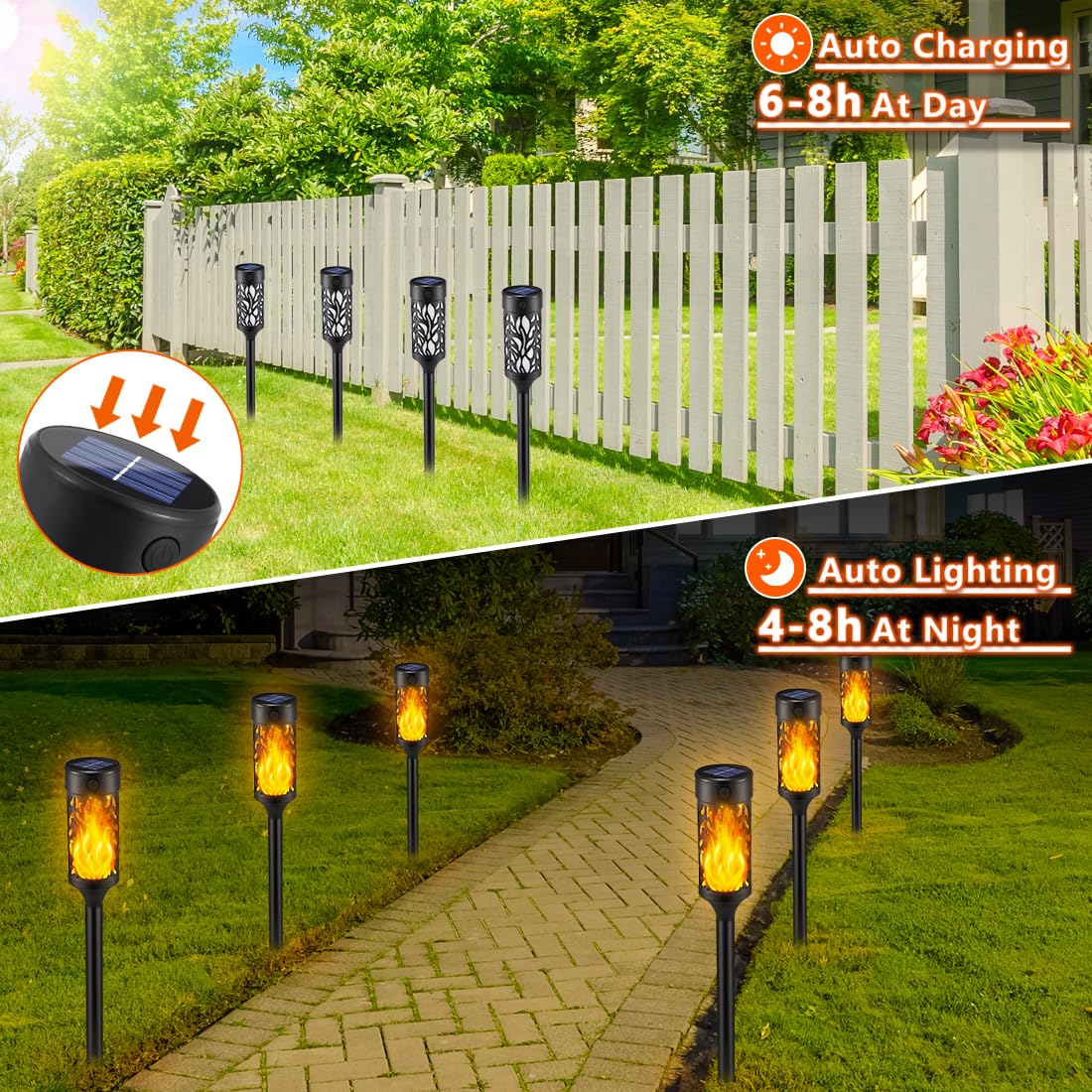 6Pcs Solar Lights Outdoor Waterproof, Solar Tiki Torches With Flickering Flame, Solar Lights For Outside Decor, Solar Powered Outdoor Lights For Yard, Led Solar Garden Lights For Pathway Garden Decor