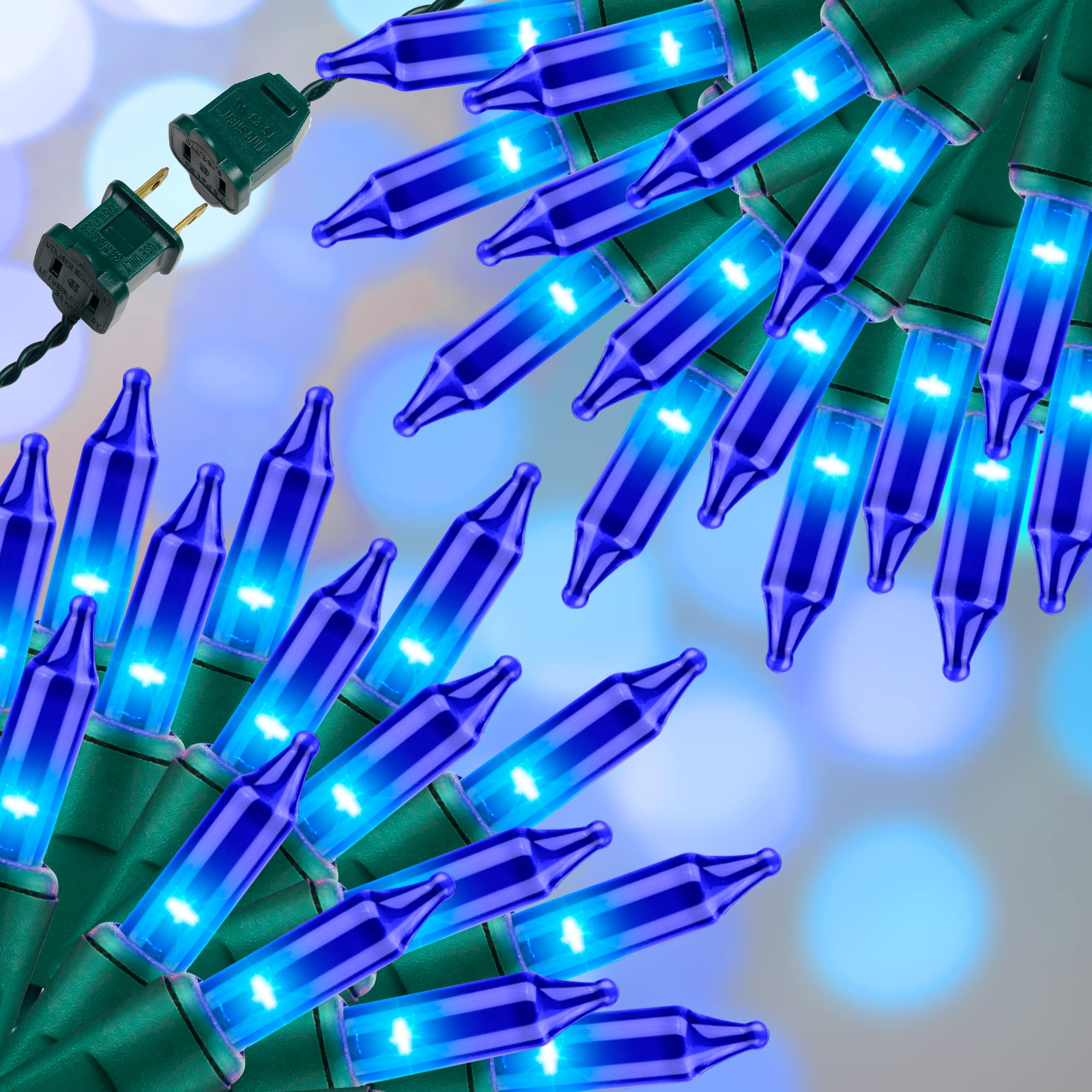 JUSTPRO 100LIGHTS BLUE Extra-Bright With End Connectors Christmas Decorative Lights 5.98m UL Certified Mini String Light Set Wat