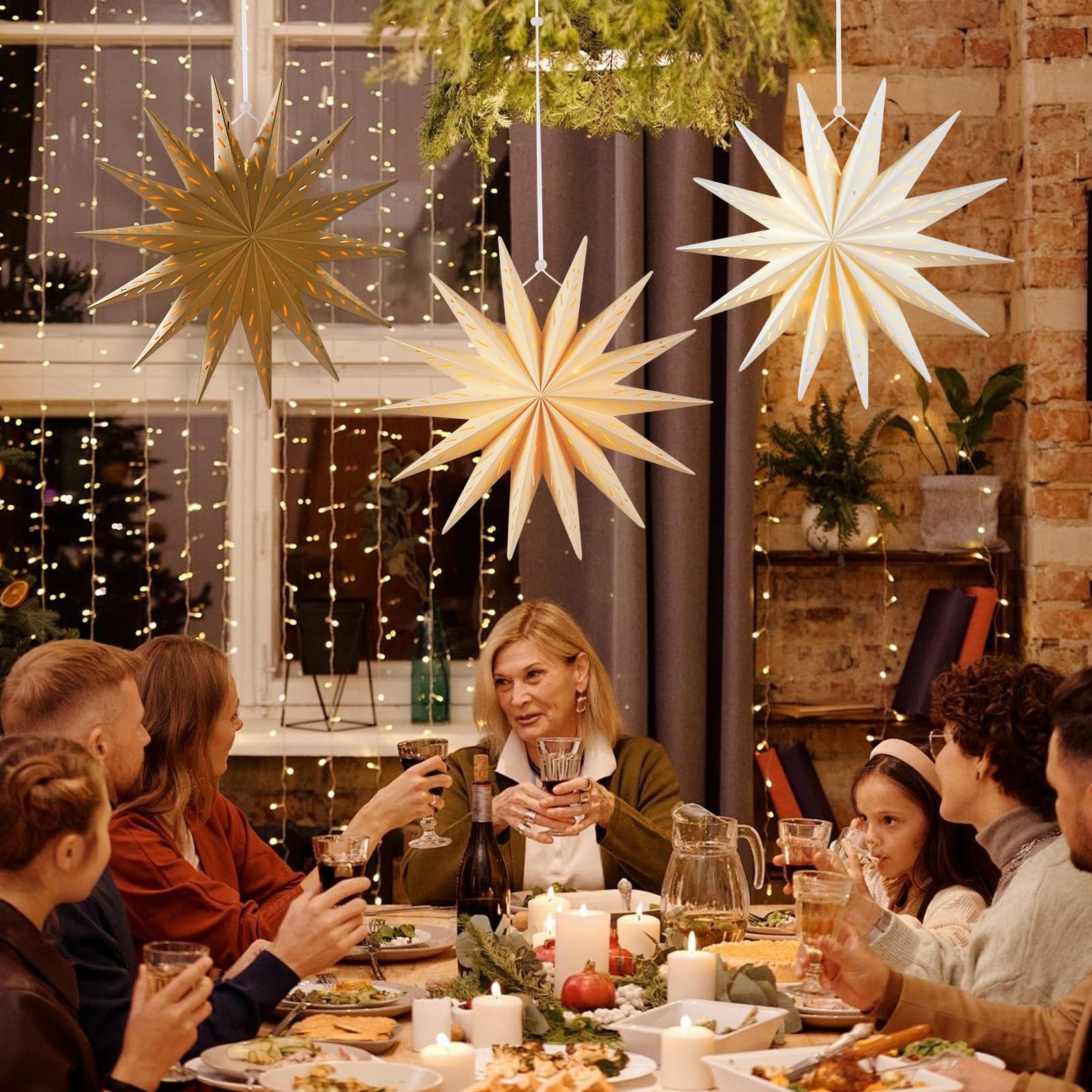 Sunbeauty 14-Pointed 18 Inch Hollow Out Paper Star Lanterns Brown White Christmas Lanterns Hanging Lamp Paper Decorations Shade